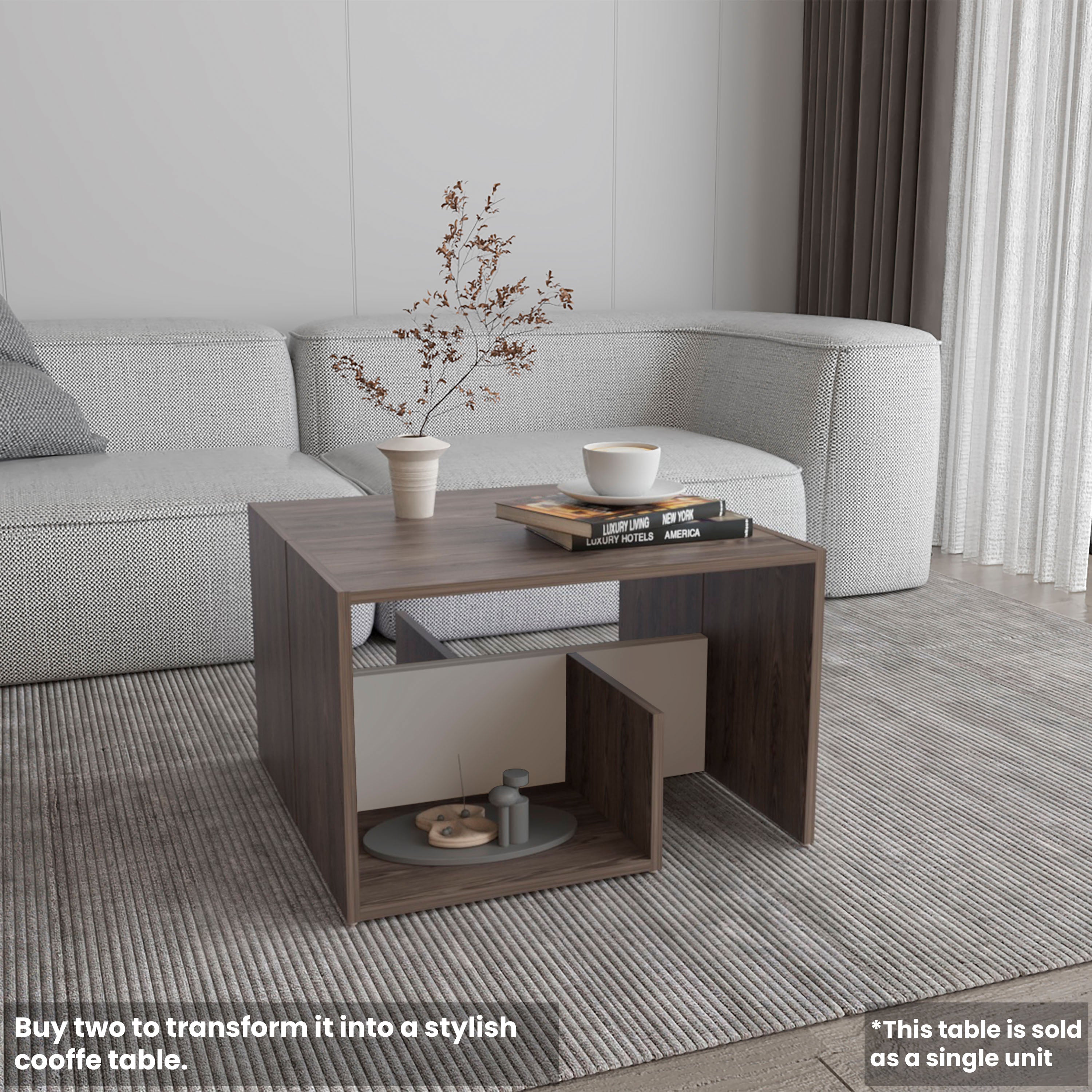 Stebbins Side Table, 2 Shelves, Dark Walnut / White Washed Oak - Luciddepo