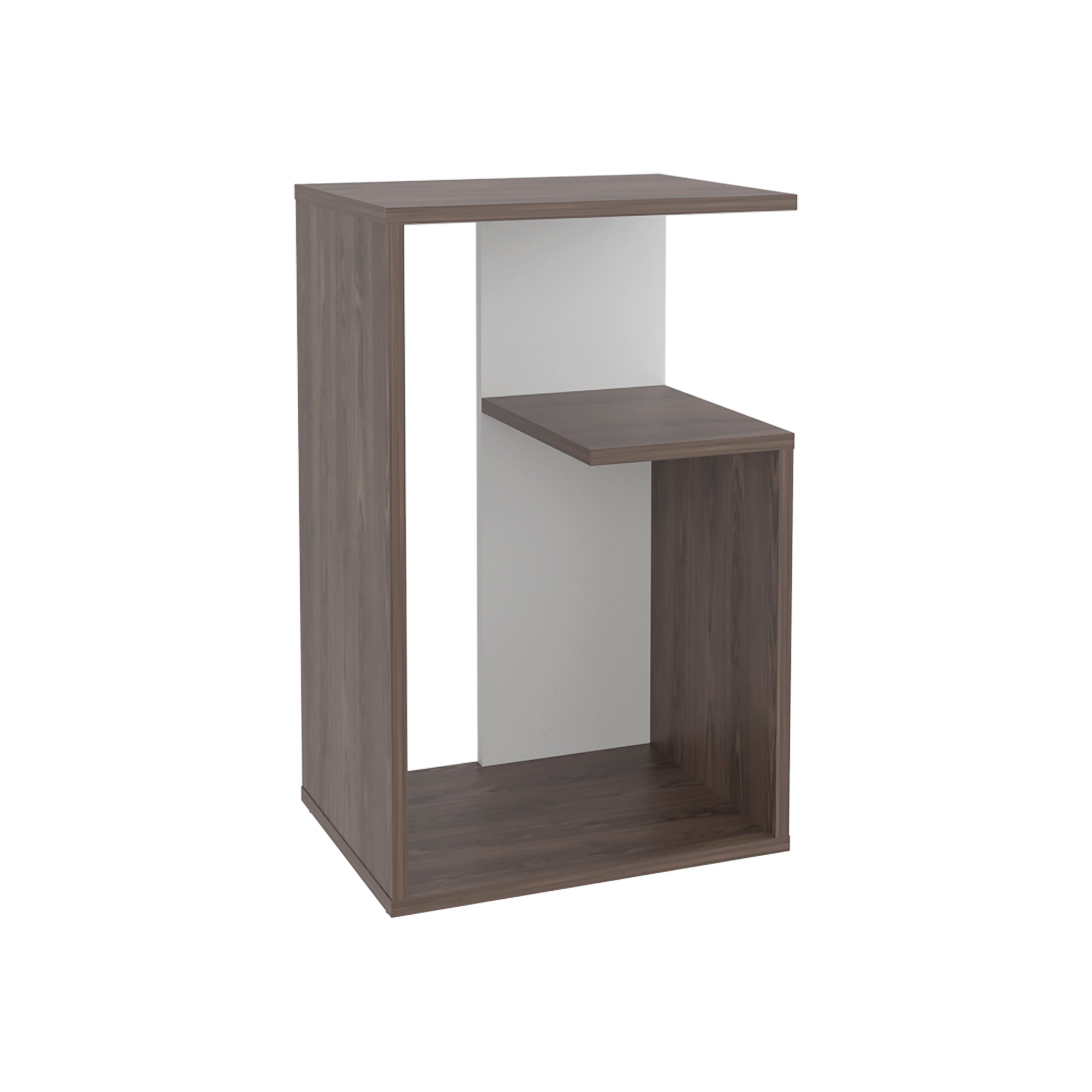 Stebbins Side Table, 2 Shelves, Dark Walnut / White Washed Oak - Luciddepo