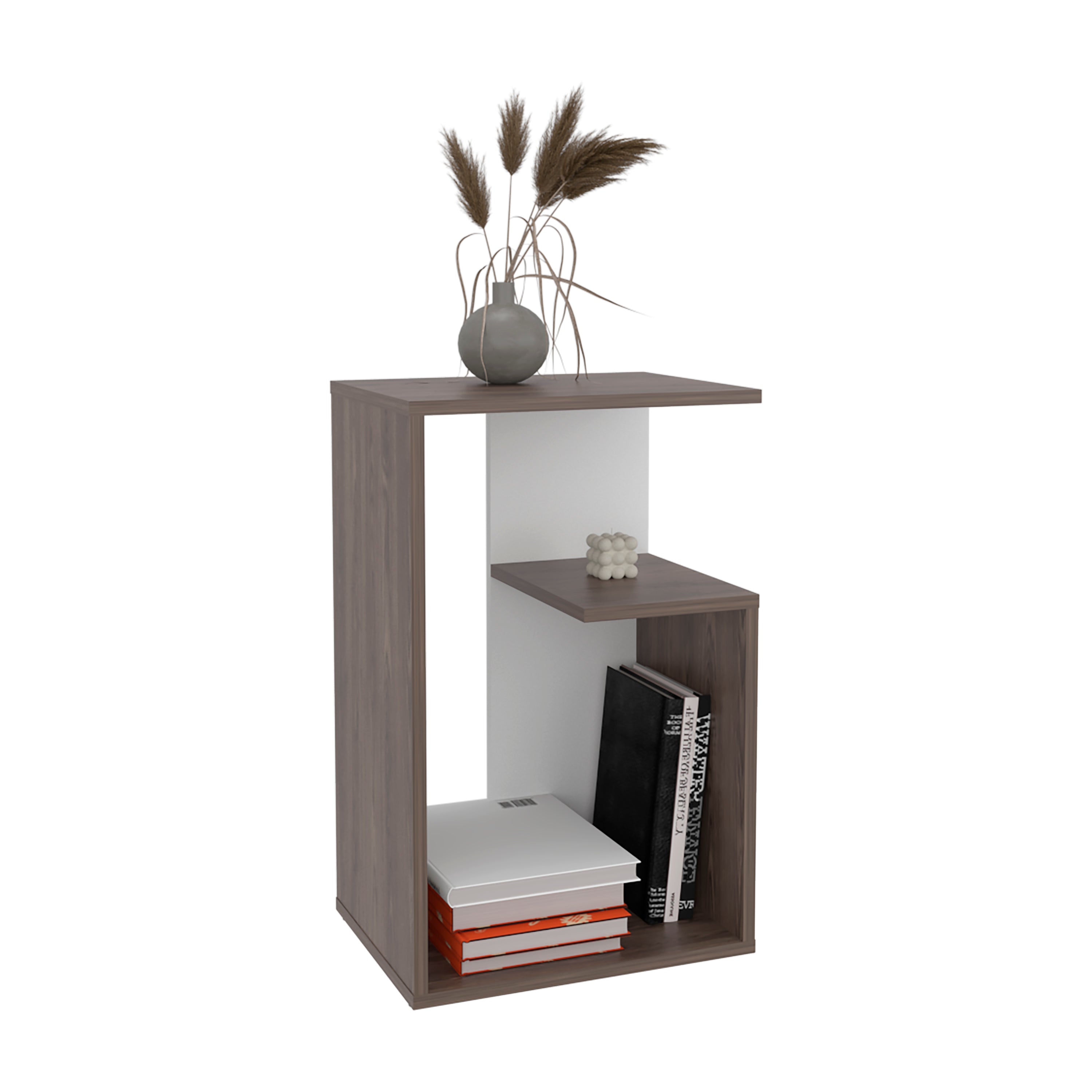 Stebbins Side Table, 2 Shelves, Dark Walnut / White Washed Oak - Luciddepo