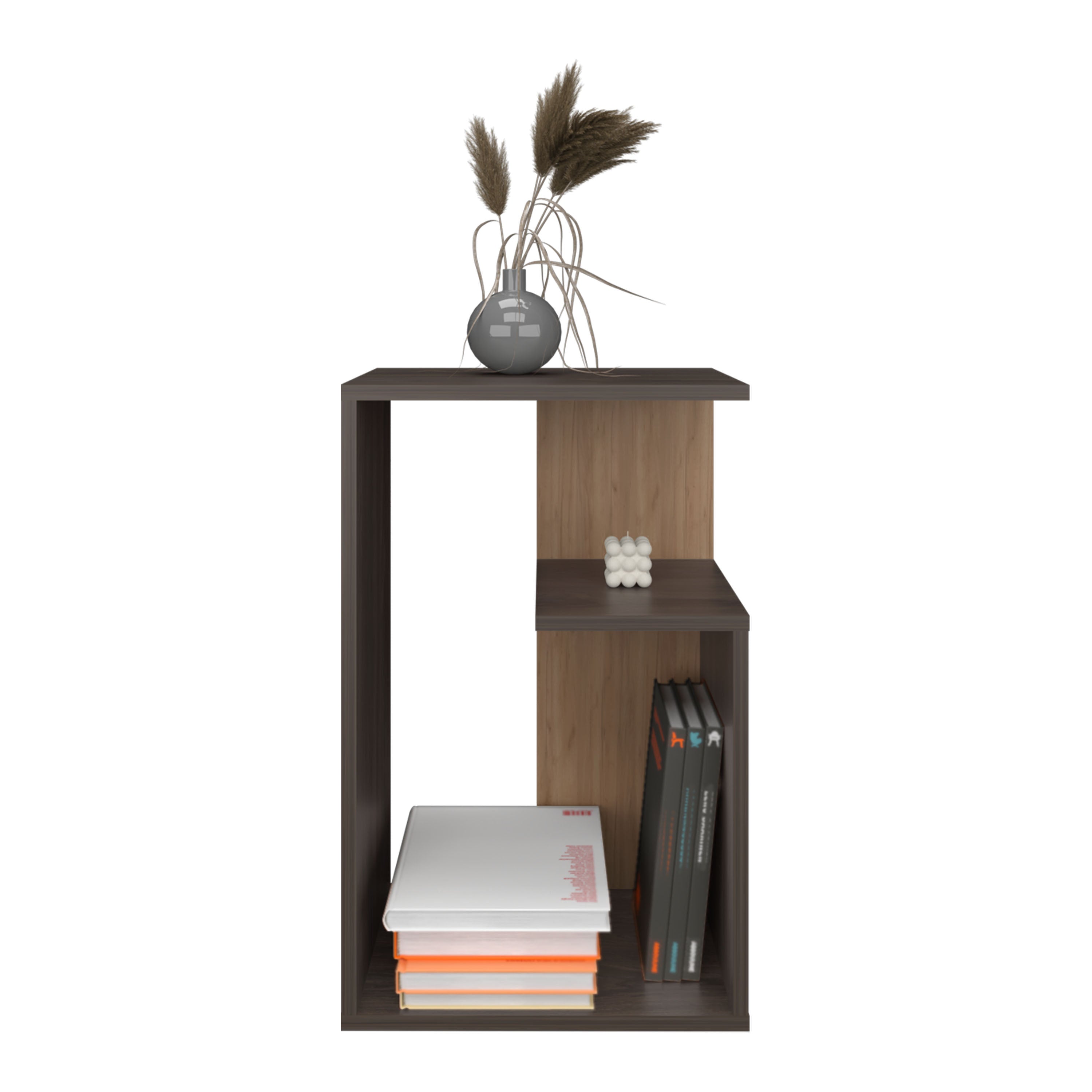 Stebbins Side Table, 2 Shelves, Carbon Espresso / Natural Oak - Luciddepo