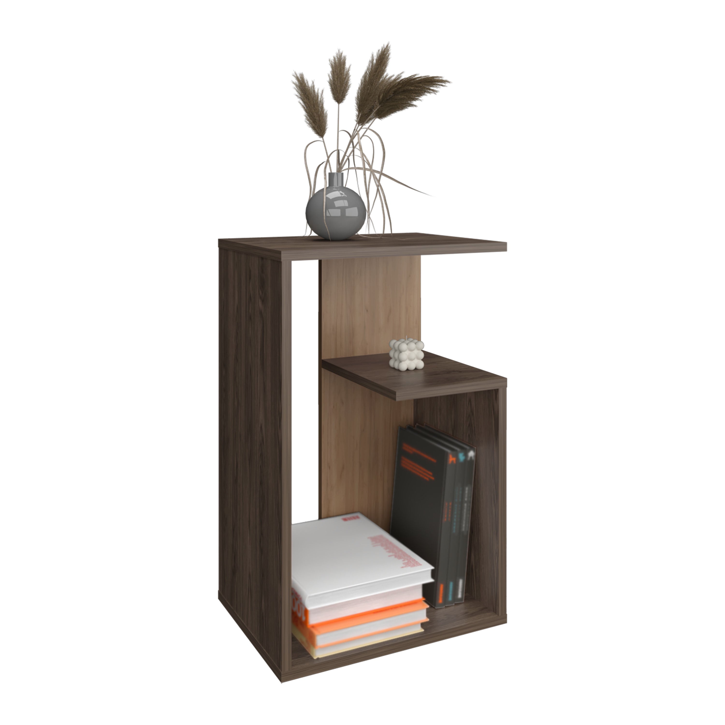 Stebbins Side Table, 2 Shelves, Carbon Espresso / Natural Oak - Luciddepo