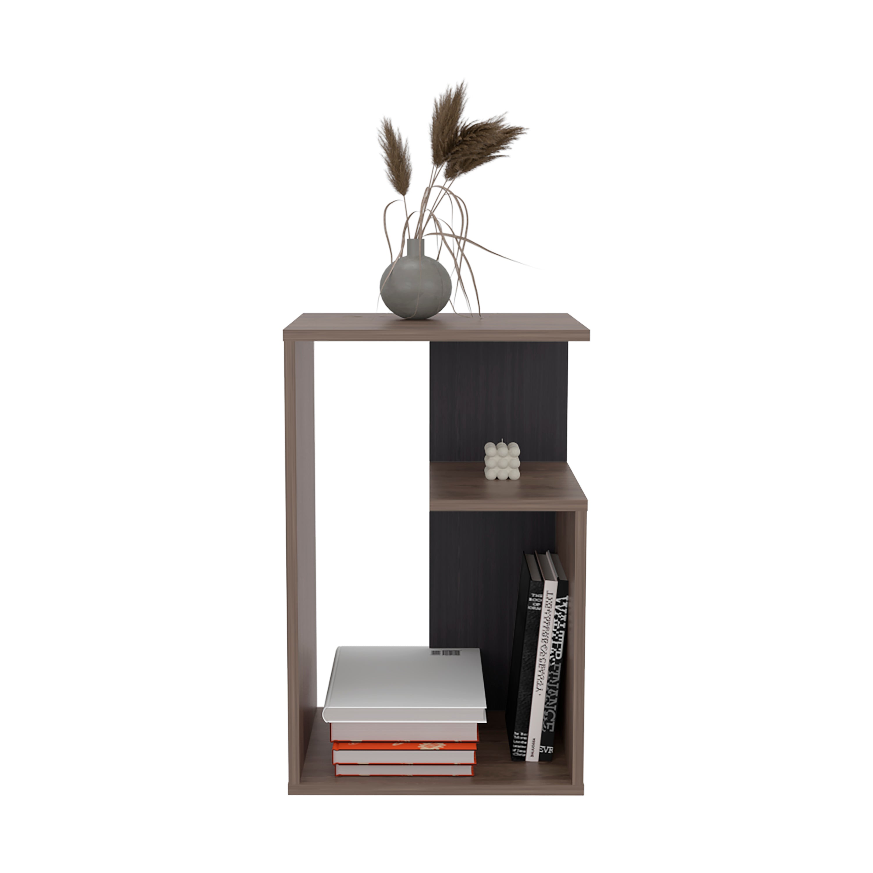Stebbins Side Table, 2 Shelves, Dark Walnut / Black Wengue - Luciddepo