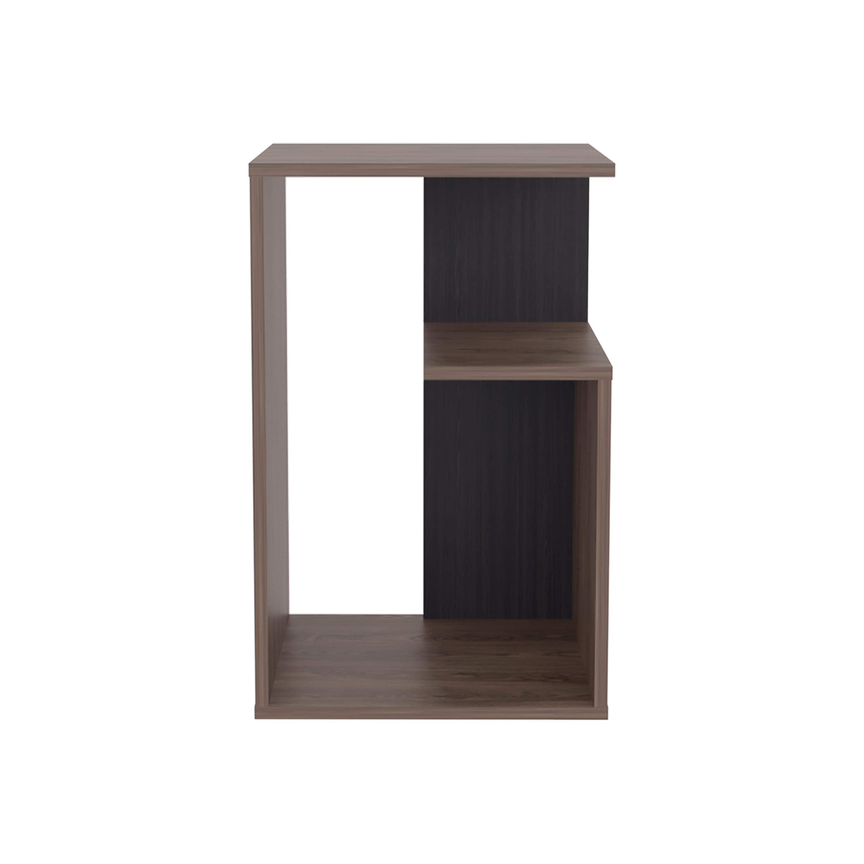 Stebbins Side Table, 2 Shelves, Dark Walnut / Black Wengue - Luciddepo