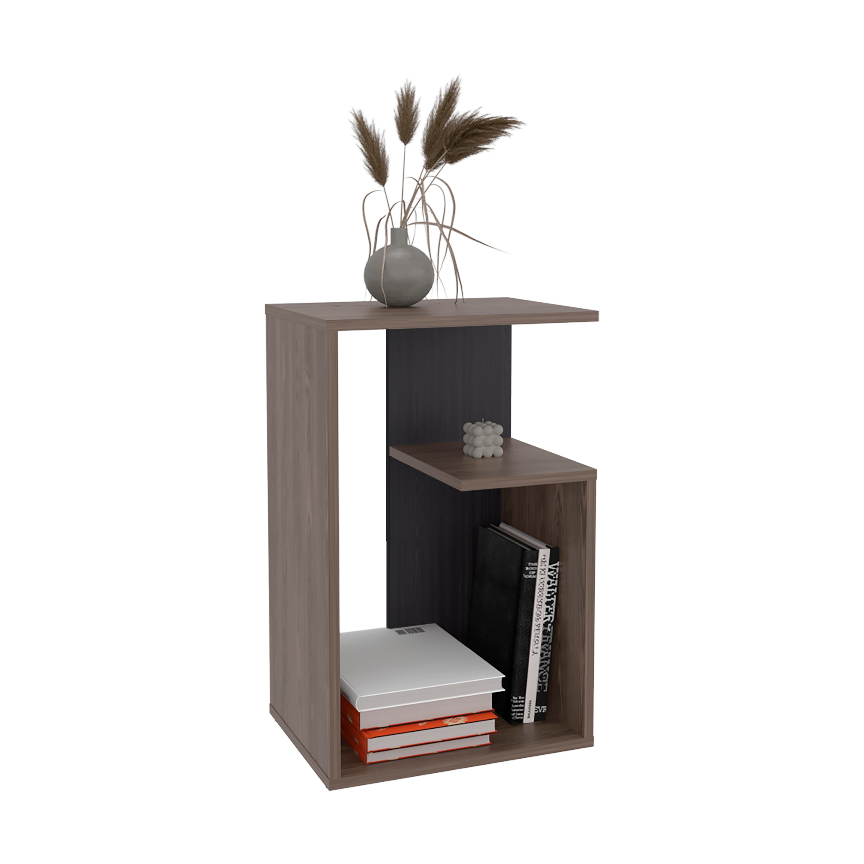 Stebbins Side Table, 2 Shelves, Dark Walnut / Black Wengue - Luciddepo