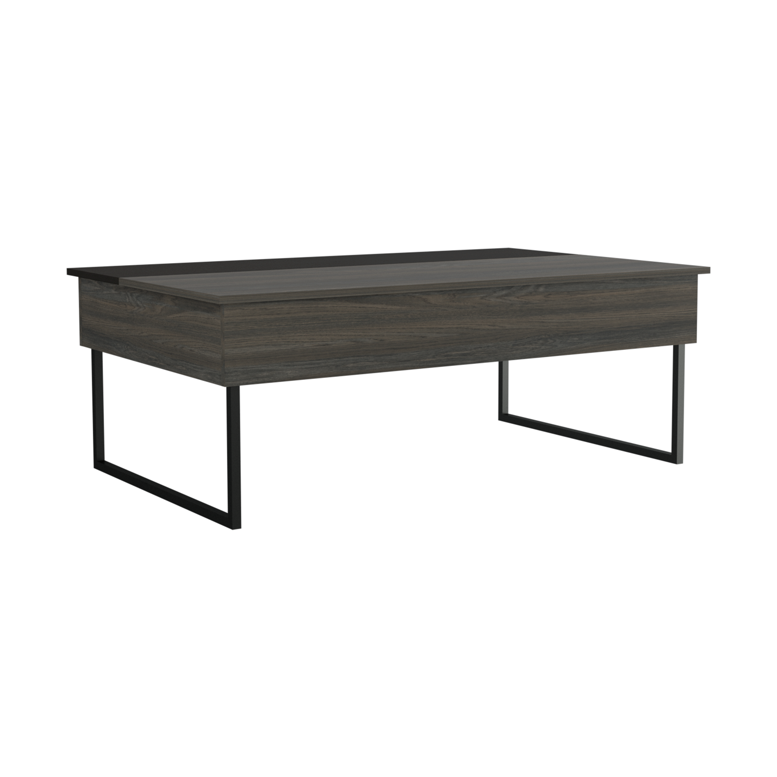 Ocean Lift Top Coffee Table, Two Legs, Two Shelves, Carbon Espresso - Luciddepo
