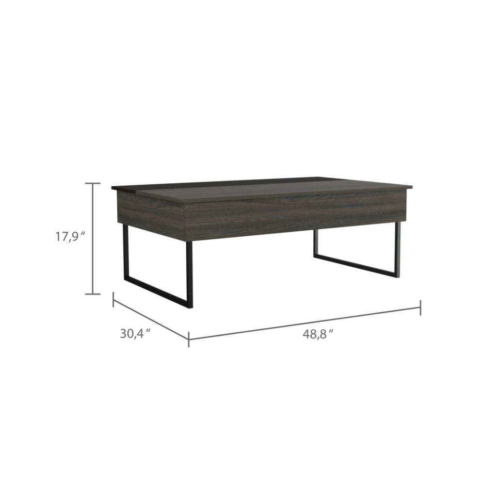 Ocean Lift Top Coffee Table, Two Legs, Two Shelves, Carbon Espresso - Luciddepo