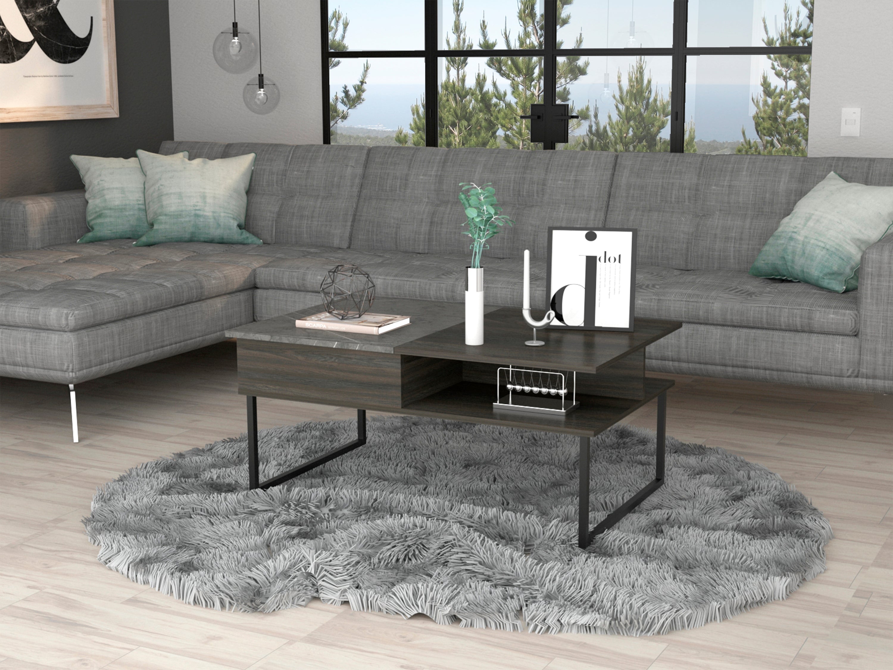 Atlanta Lift Top Coffee Table, One Shelf, Carbon Espresso / Onyx - Luciddepo