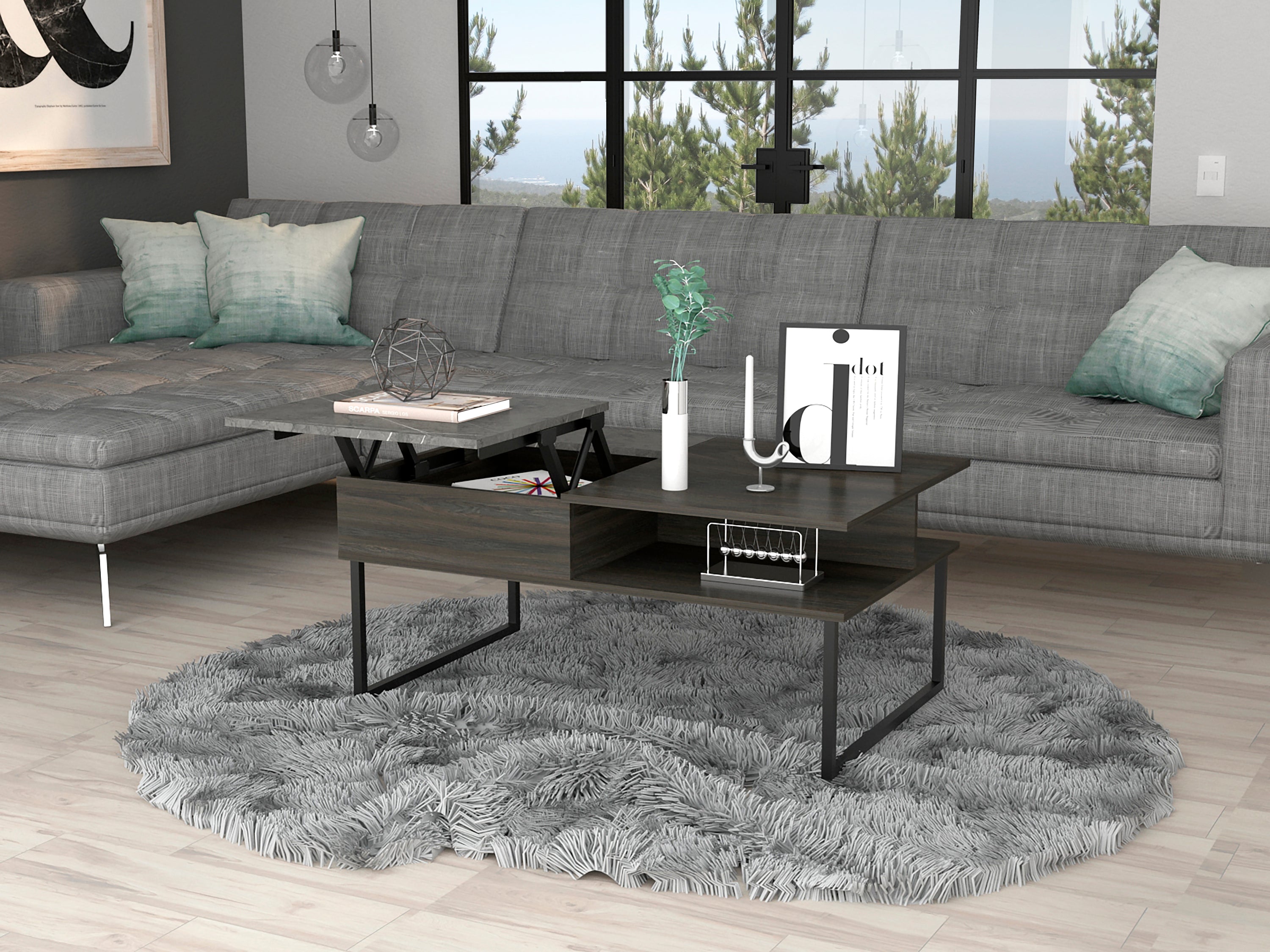 Atlanta Lift Top Coffee Table, One Shelf, Carbon Espresso / Onyx - Luciddepo