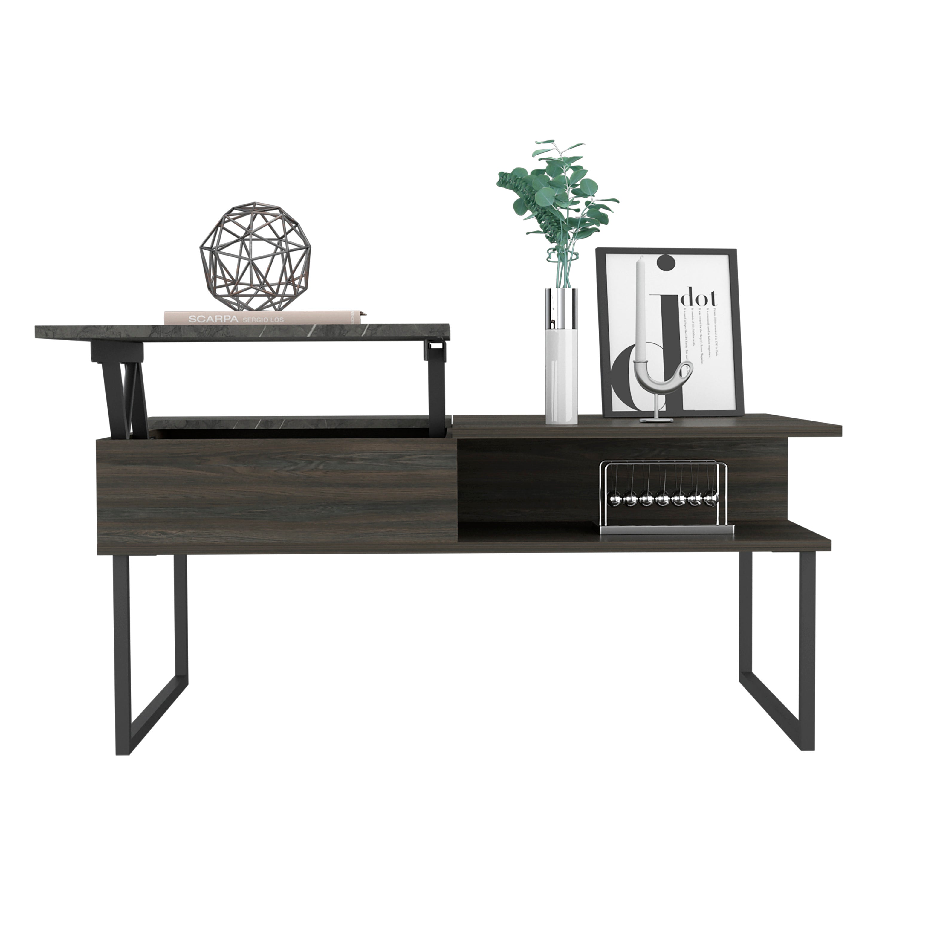 Atlanta Lift Top Coffee Table, One Shelf, Carbon Espresso / Onyx - Luciddepo