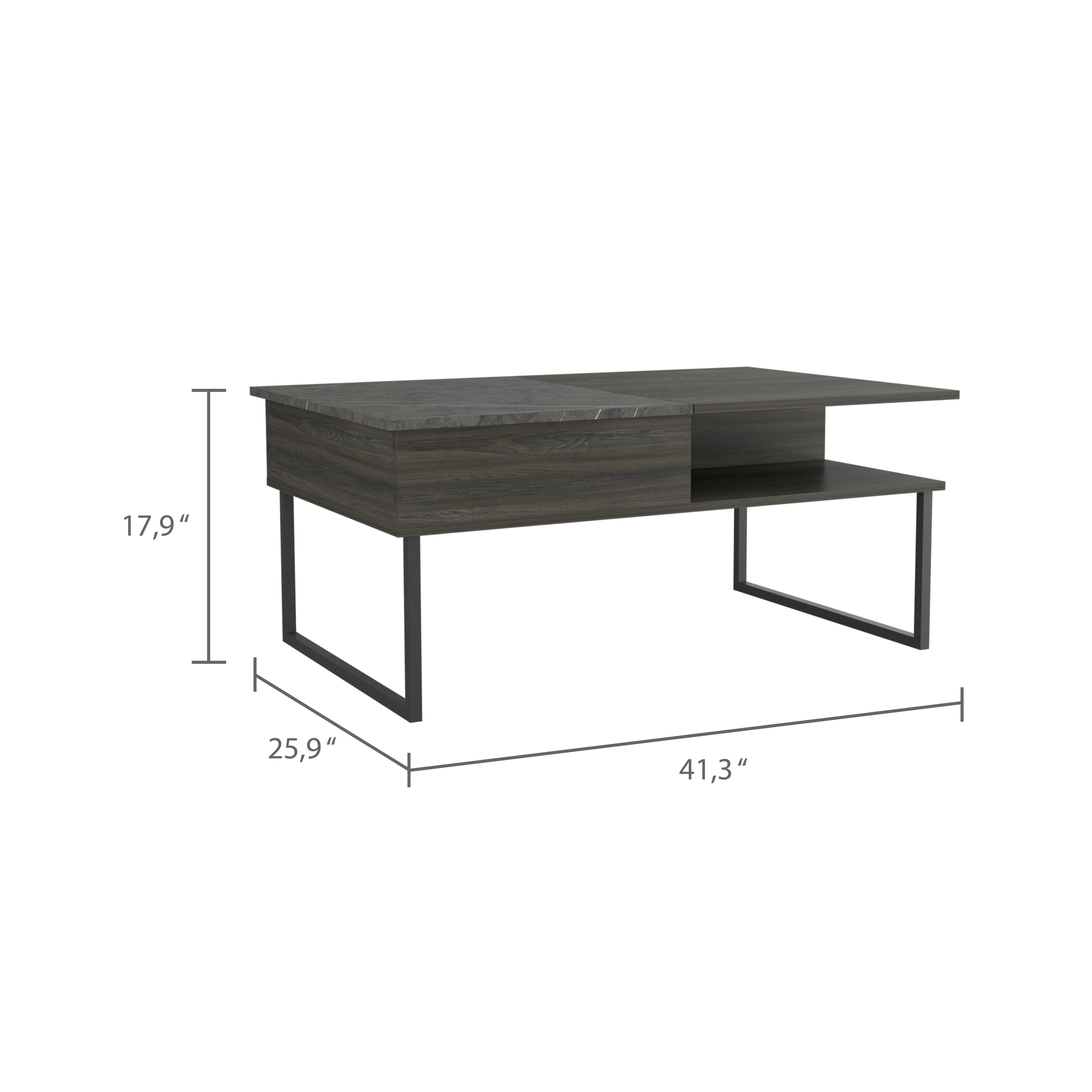 Atlanta Lift Top Coffee Table, One Shelf, Carbon Espresso / Onyx - Luciddepo