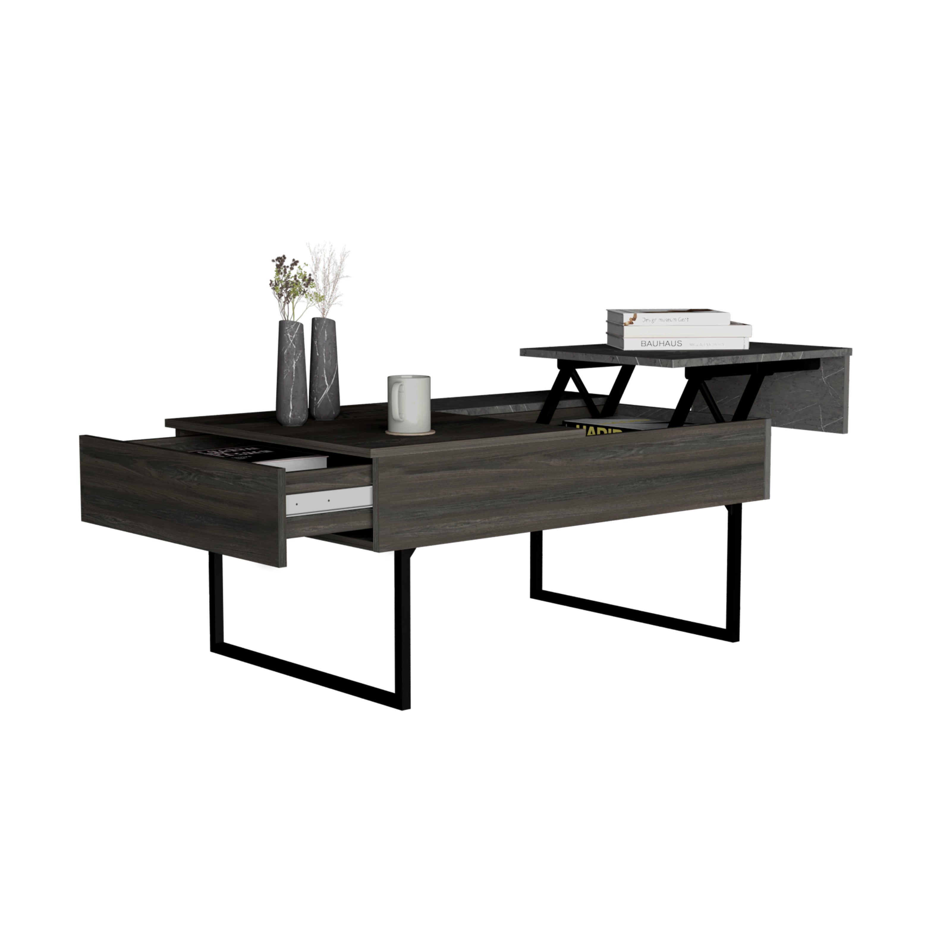 Toronto Lift Top Coffee Table, One Drawer, Two Legs, Carbon Espresso / Onyx - Luciddepo