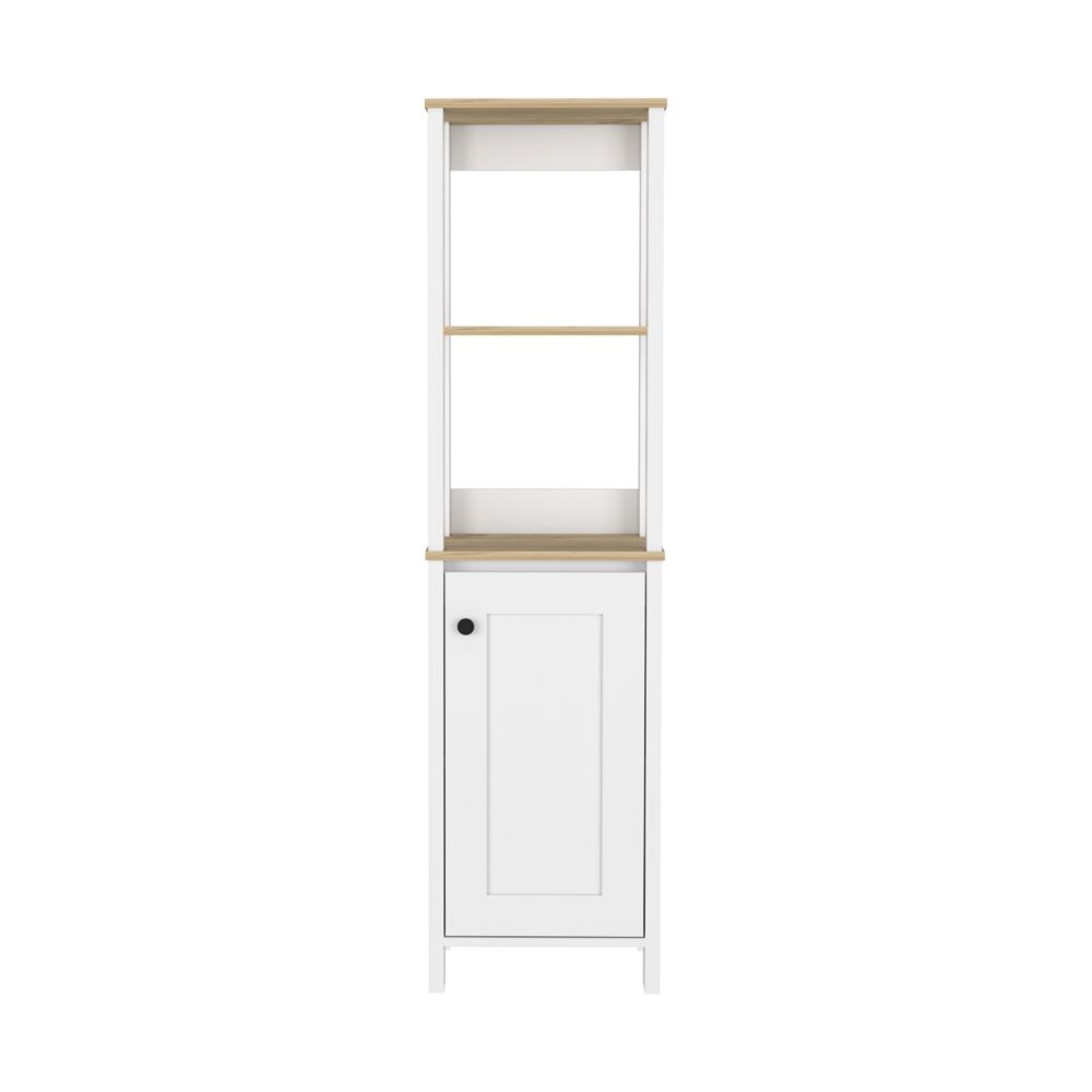 New Haven Linen Single Door Cabinet, Two Interior Shelves, Two Open Shelves, Light Oak / White - Luciddepo
