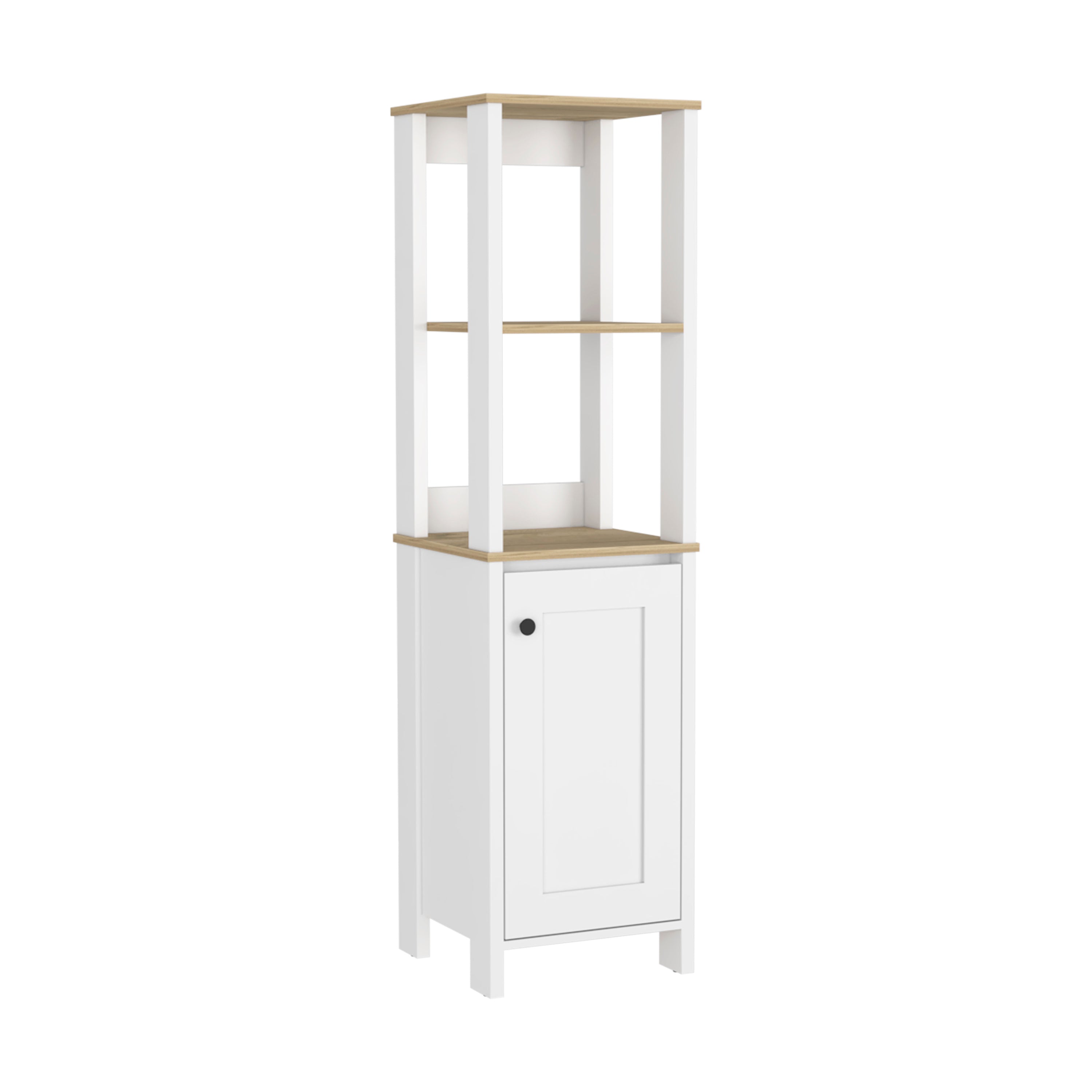 New Haven Linen Single Door Cabinet, Two Interior Shelves, Two Open Shelves, Light Oak / White - Luciddepo