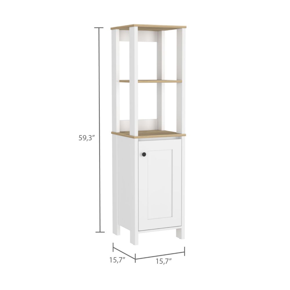 New Haven Linen Single Door Cabinet, Two Interior Shelves, Two Open Shelves, Light Oak / White - Luciddepo