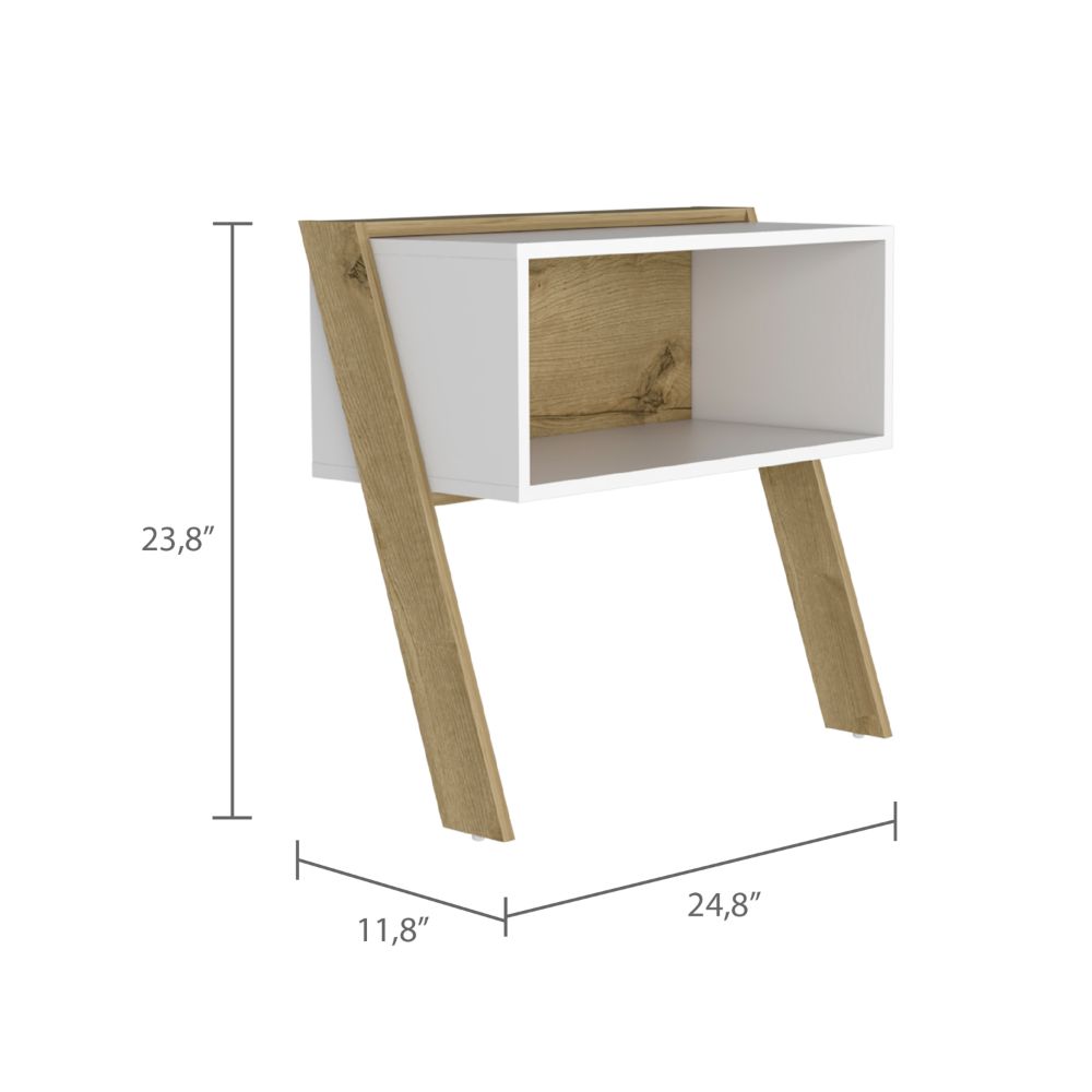 Leticia Nightstand, Two Legs, One Shelf, Superior Top, Light Oak / White - Luciddepo