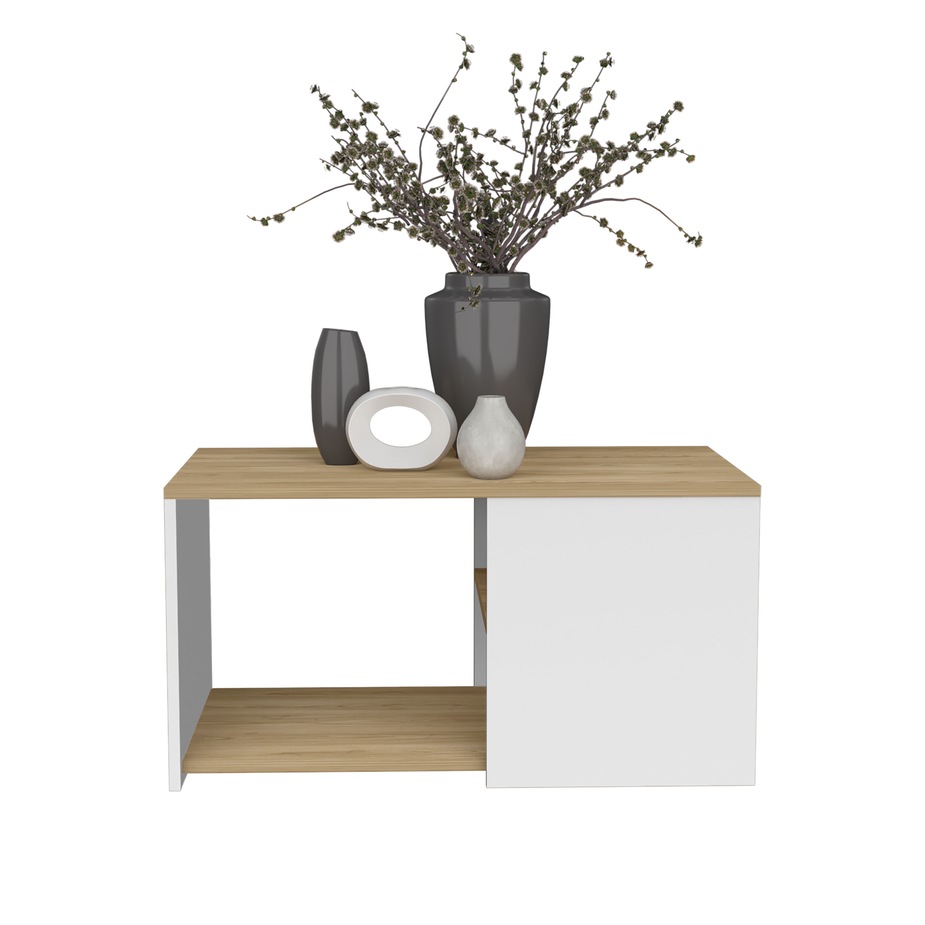 Faison Coffee Table, 2 Shelves, White / Natural Oak - Luciddepo