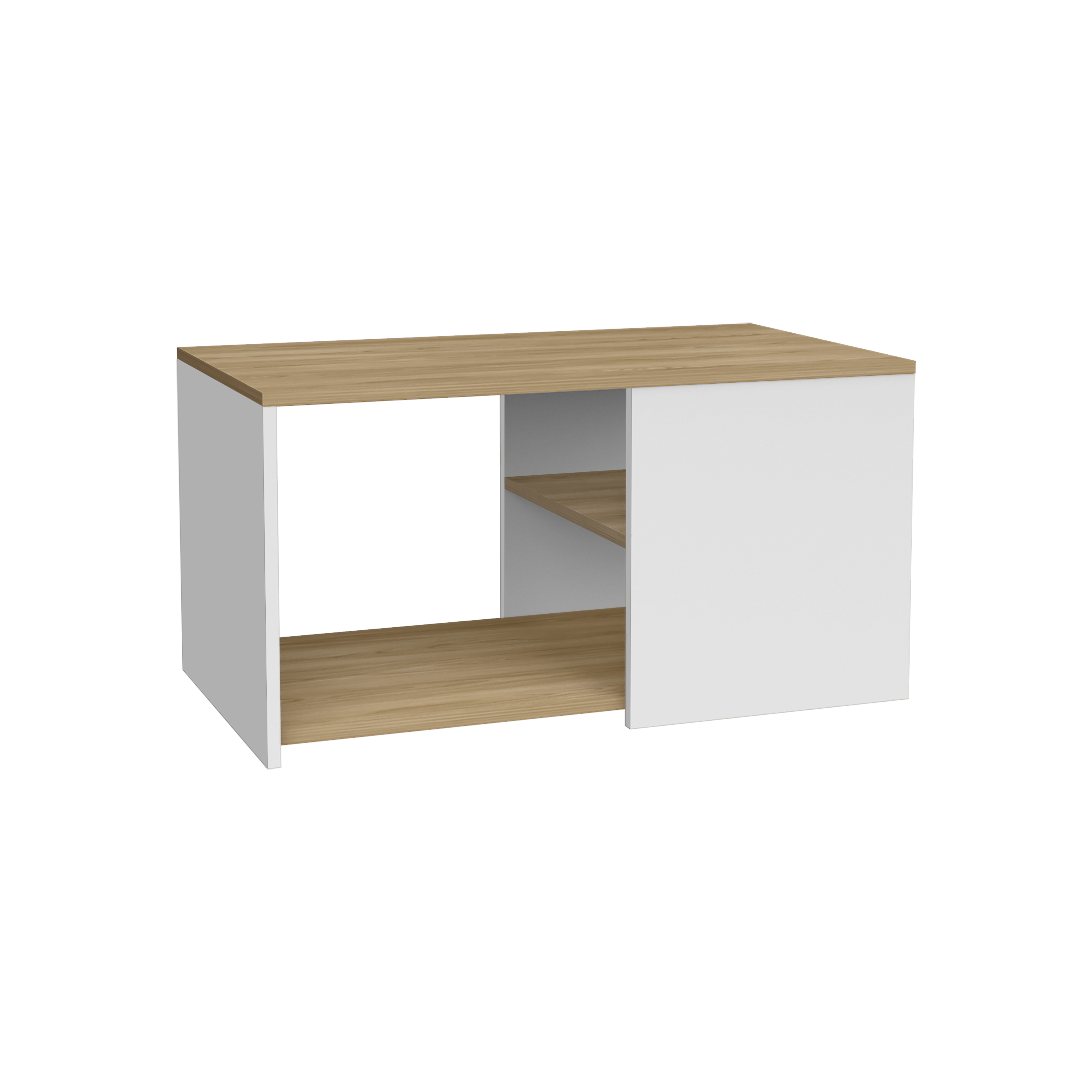 Faison Coffee Table, 2 Shelves, White / Natural Oak - Luciddepo