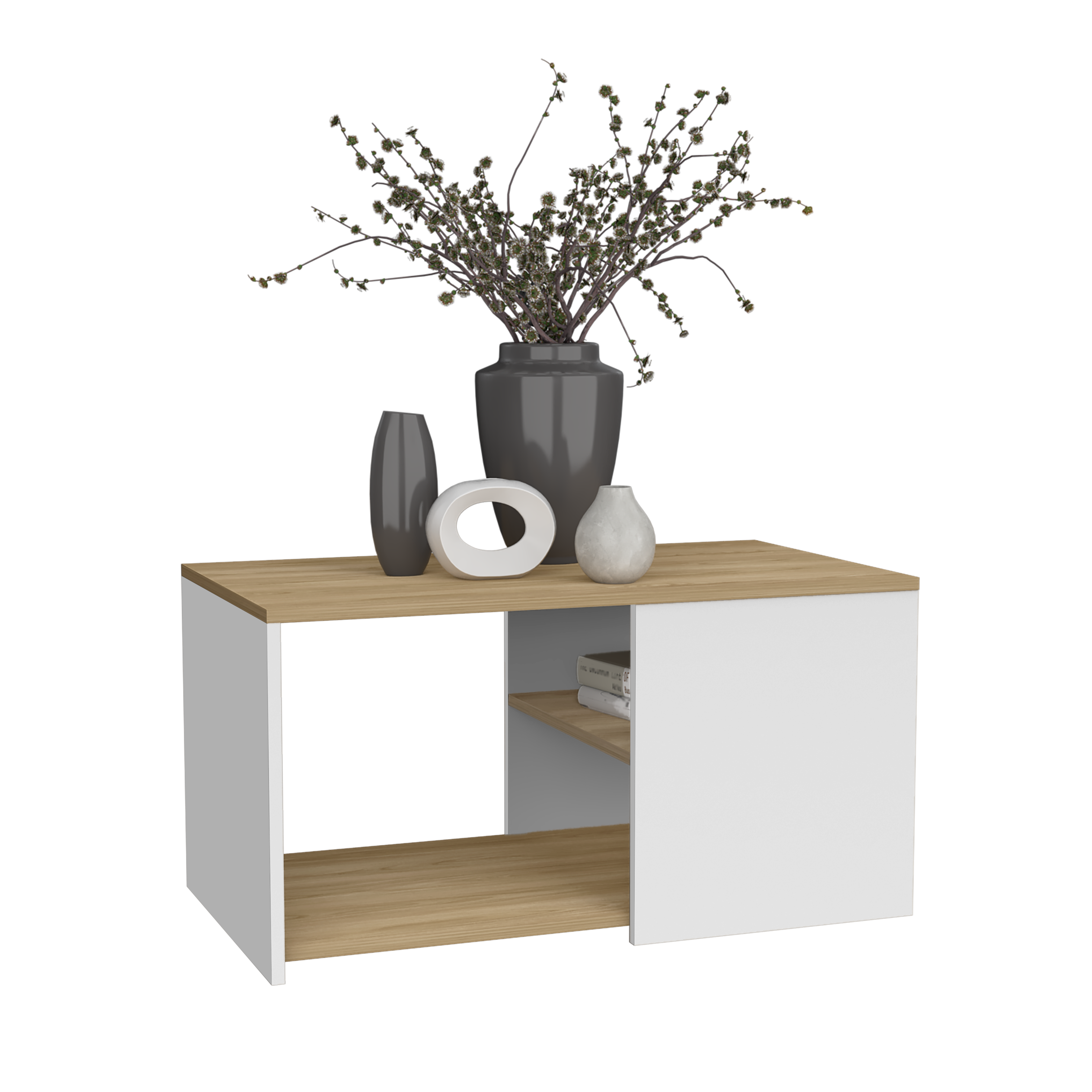 Faison Coffee Table, 2 Shelves, White / Natural Oak - Luciddepo