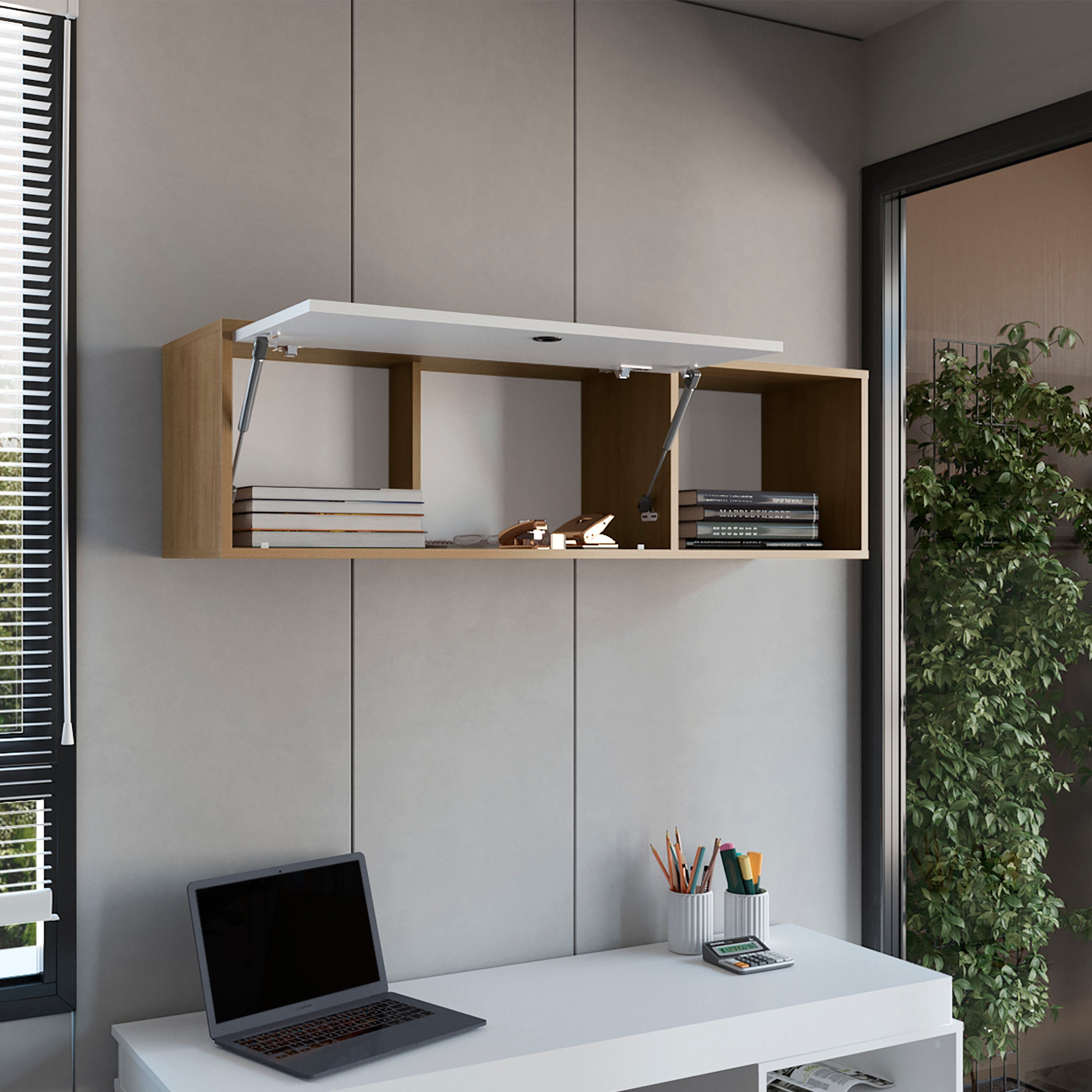 Somerset Wall Cabinet, 1 Door, 3 Shelves, Natural Oak / White - Luciddepo