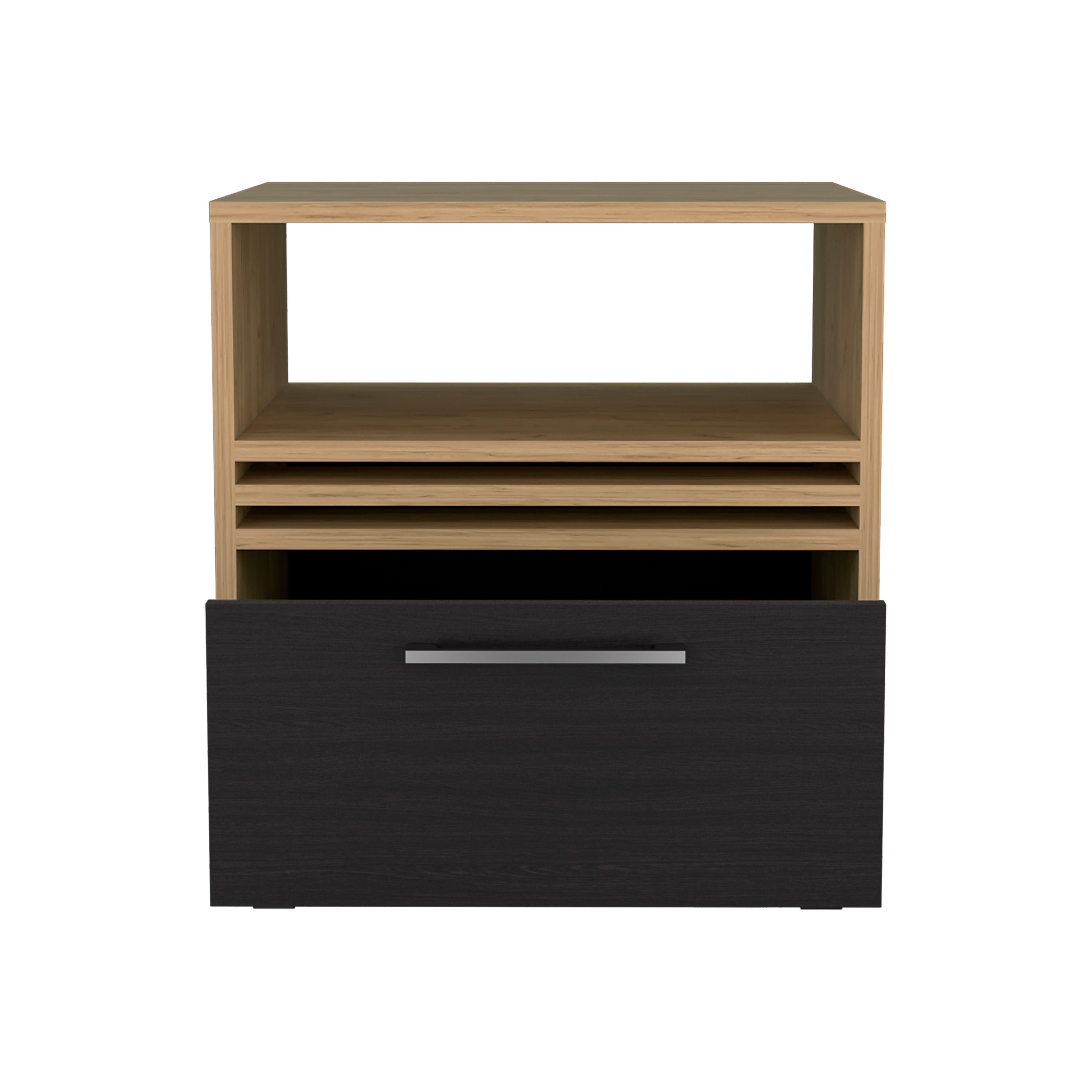 Alsen Nightstand, 1 Drawer, 4 Wheels, 1 Shelf, Natural Oak / Black - Luciddepo