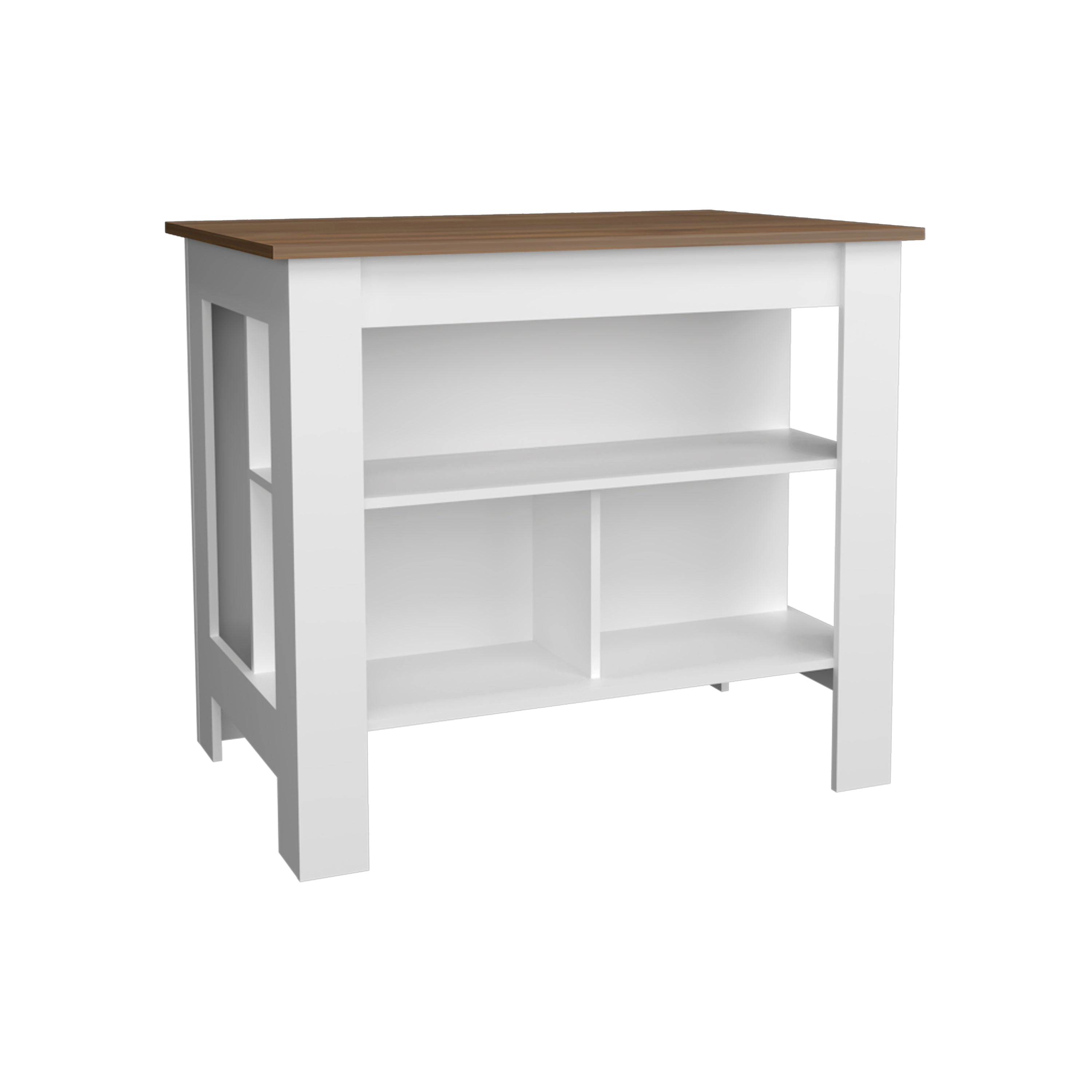 Delos Kitchen Island with 3 Shelves, White / Mahogany - Luciddepo