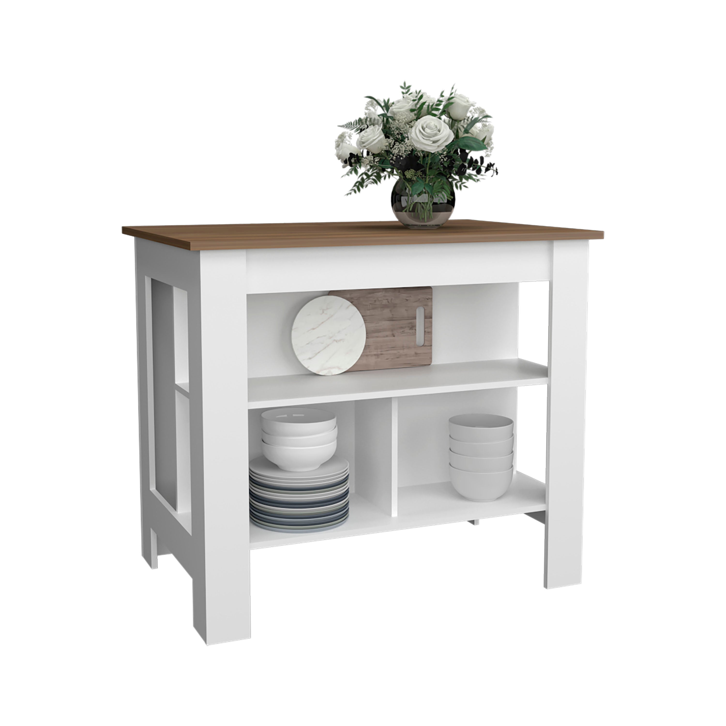 Delos Kitchen Island with 3 Shelves, White / Mahogany - Luciddepo