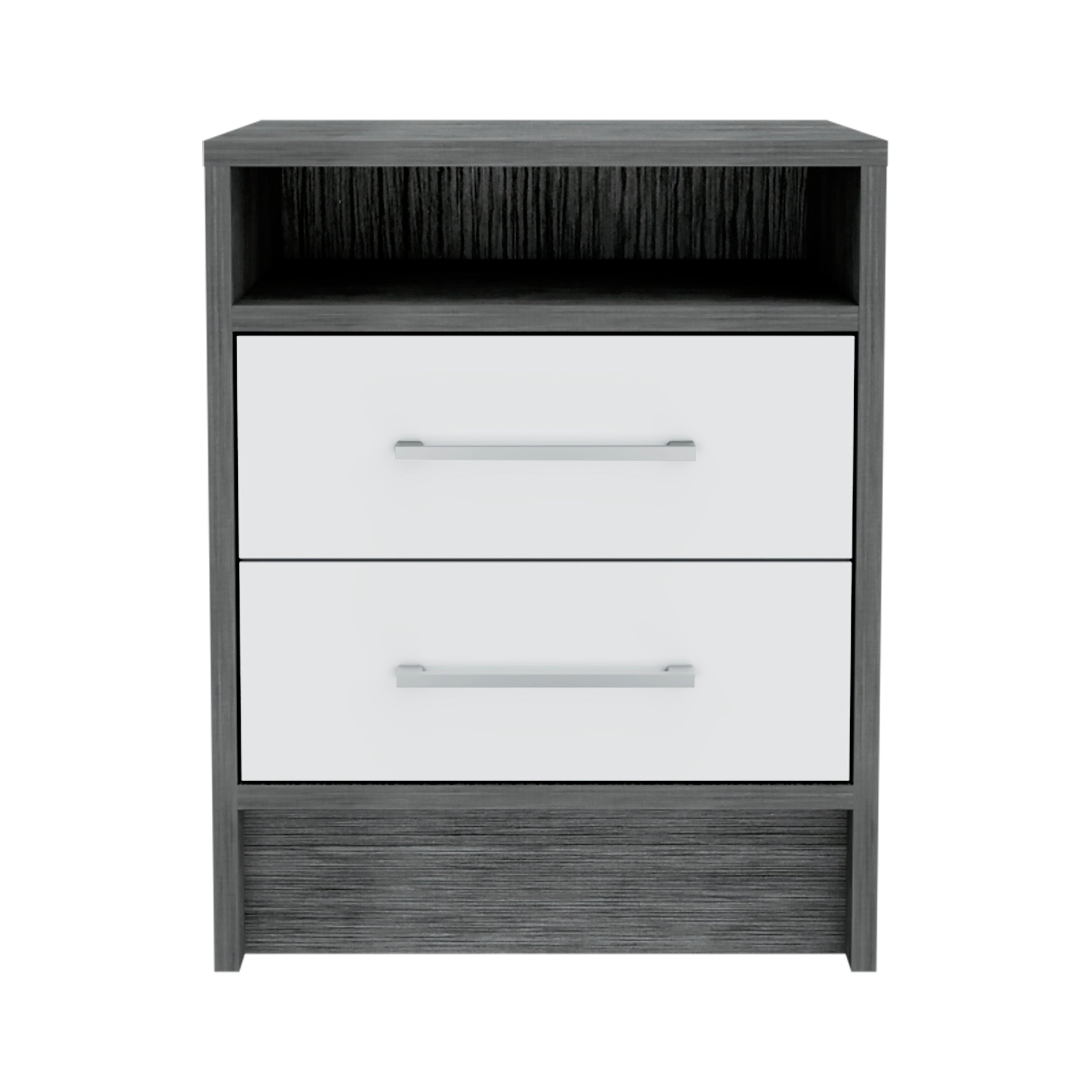 Leyva Nightstand, Two Drawers, Superior Top, Smokey Oak / White - Luciddepo