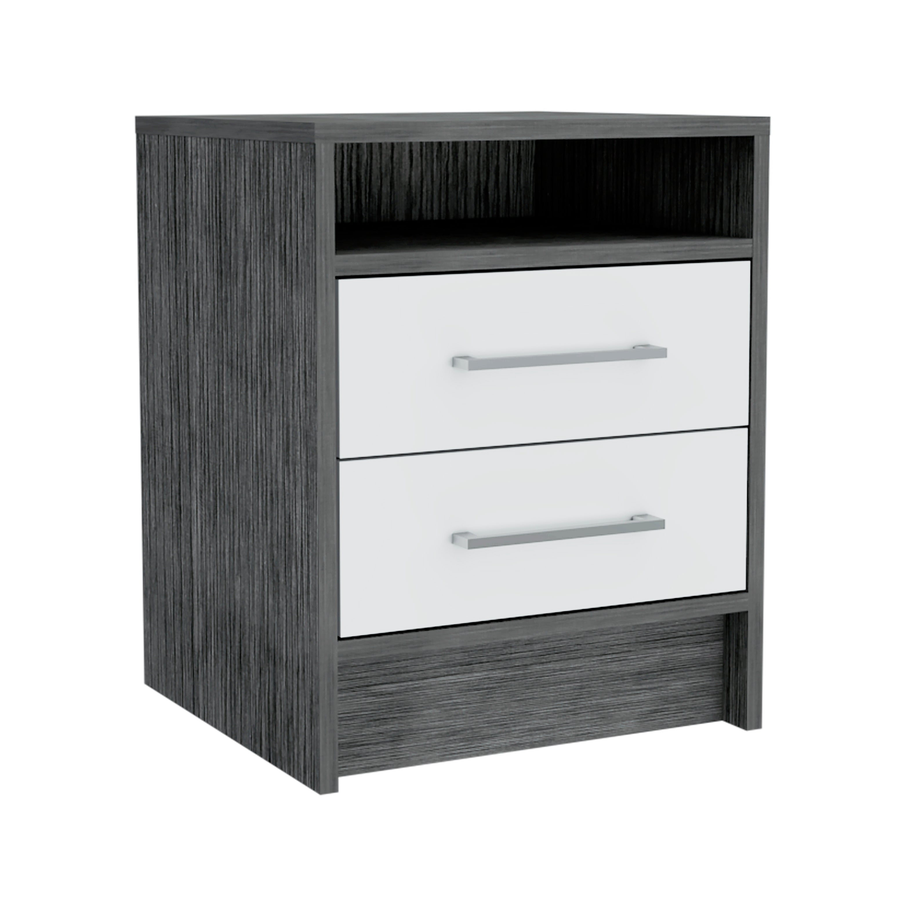 Leyva Nightstand, Two Drawers, Superior Top, Smokey Oak / White - Luciddepo