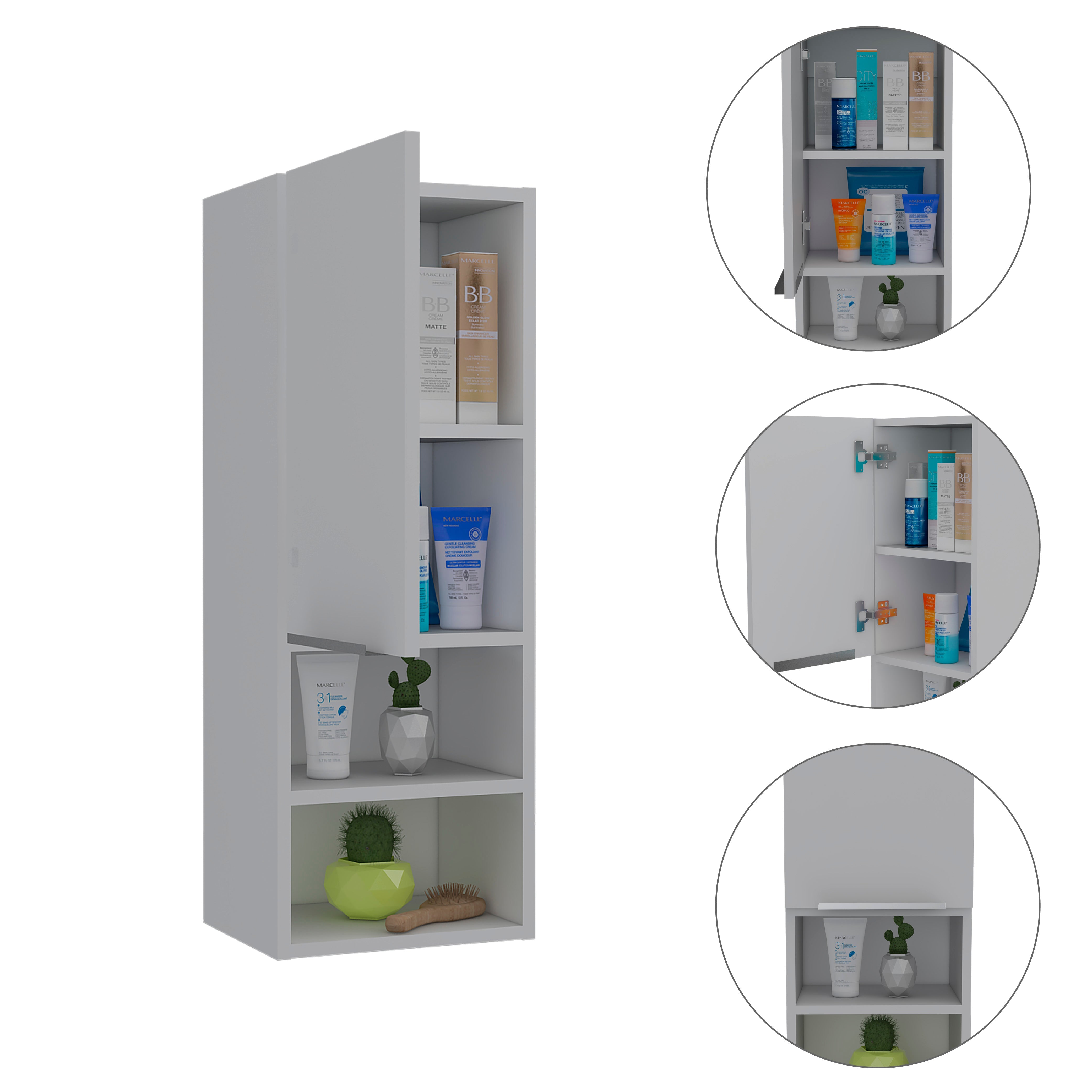 Savona Medicine Single Door Cabinet with Two Interior Shelves and Two External Shelves, White - Luciddepo