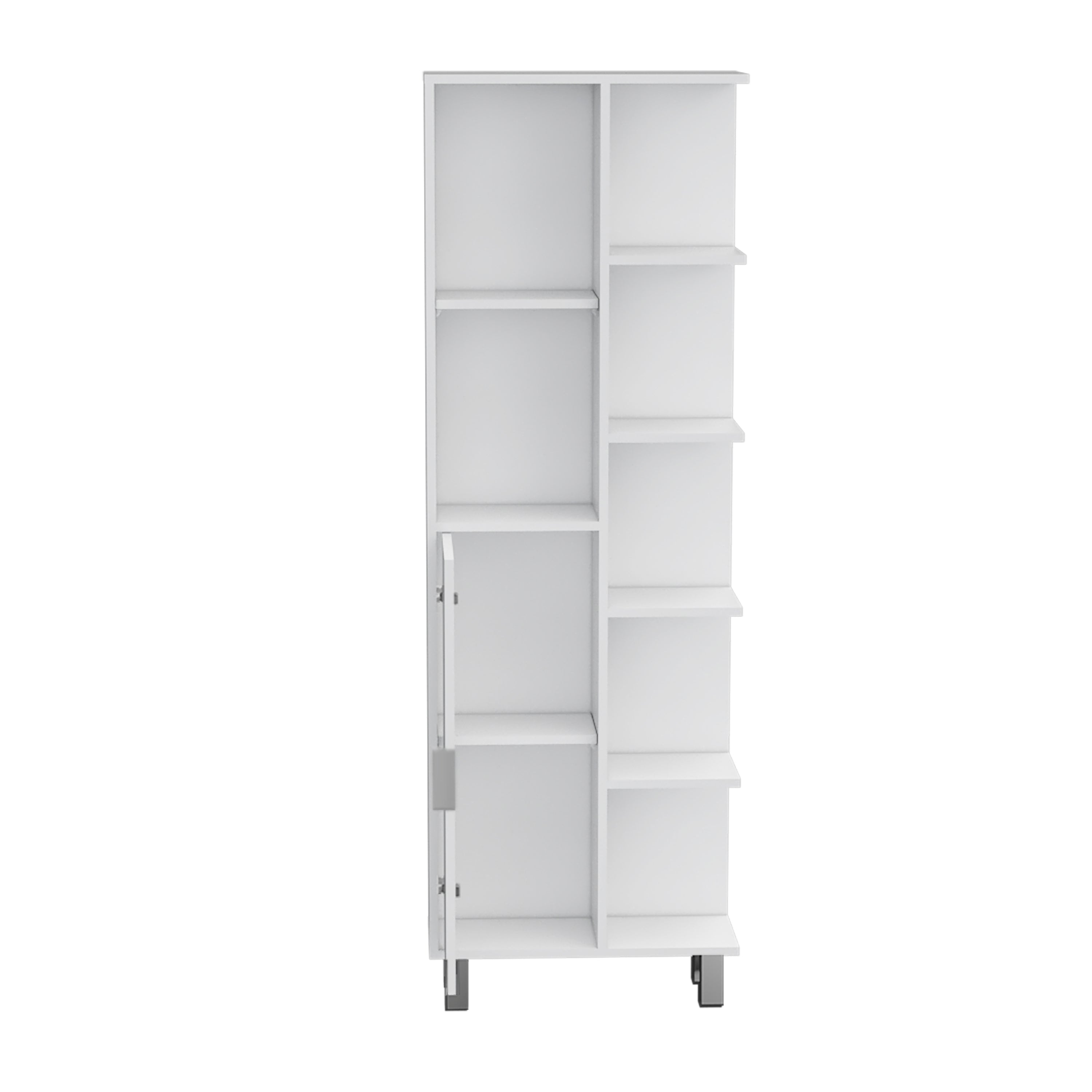 Mott 63" H Linen Bathroom Cabinet with Seven Open Shelves, One Drawer and four legs,White - Luciddepo