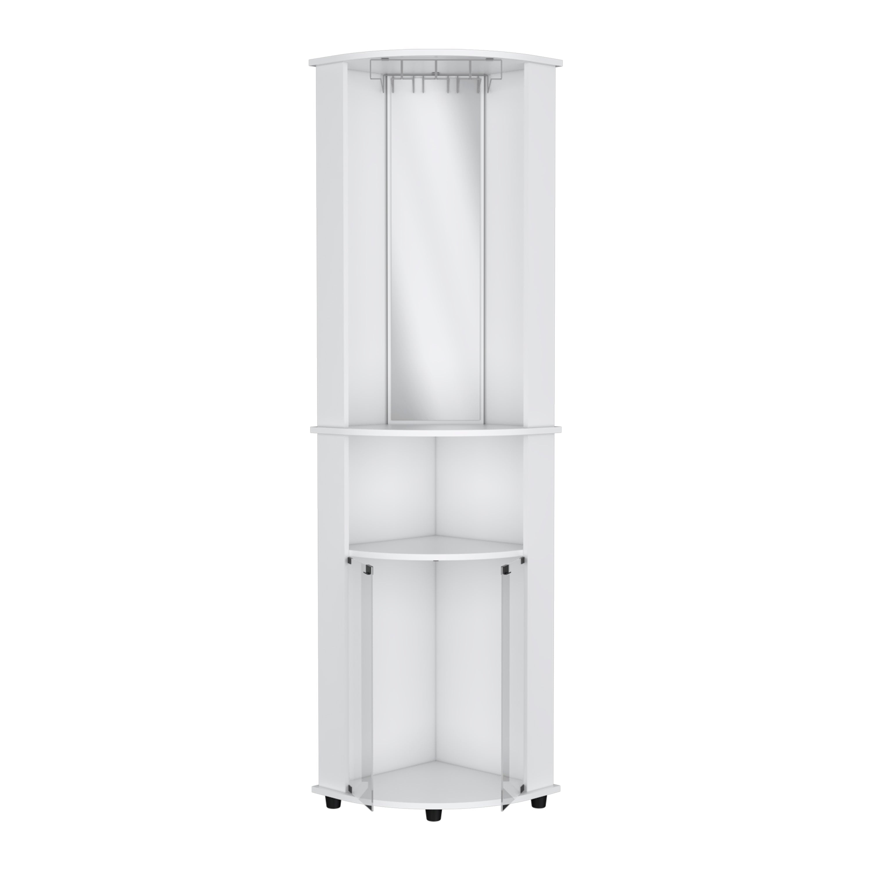 Nashville Corner Bar Cabinet Unit with Wine Glass Rack and Lower Cabinet, White - Luciddepo