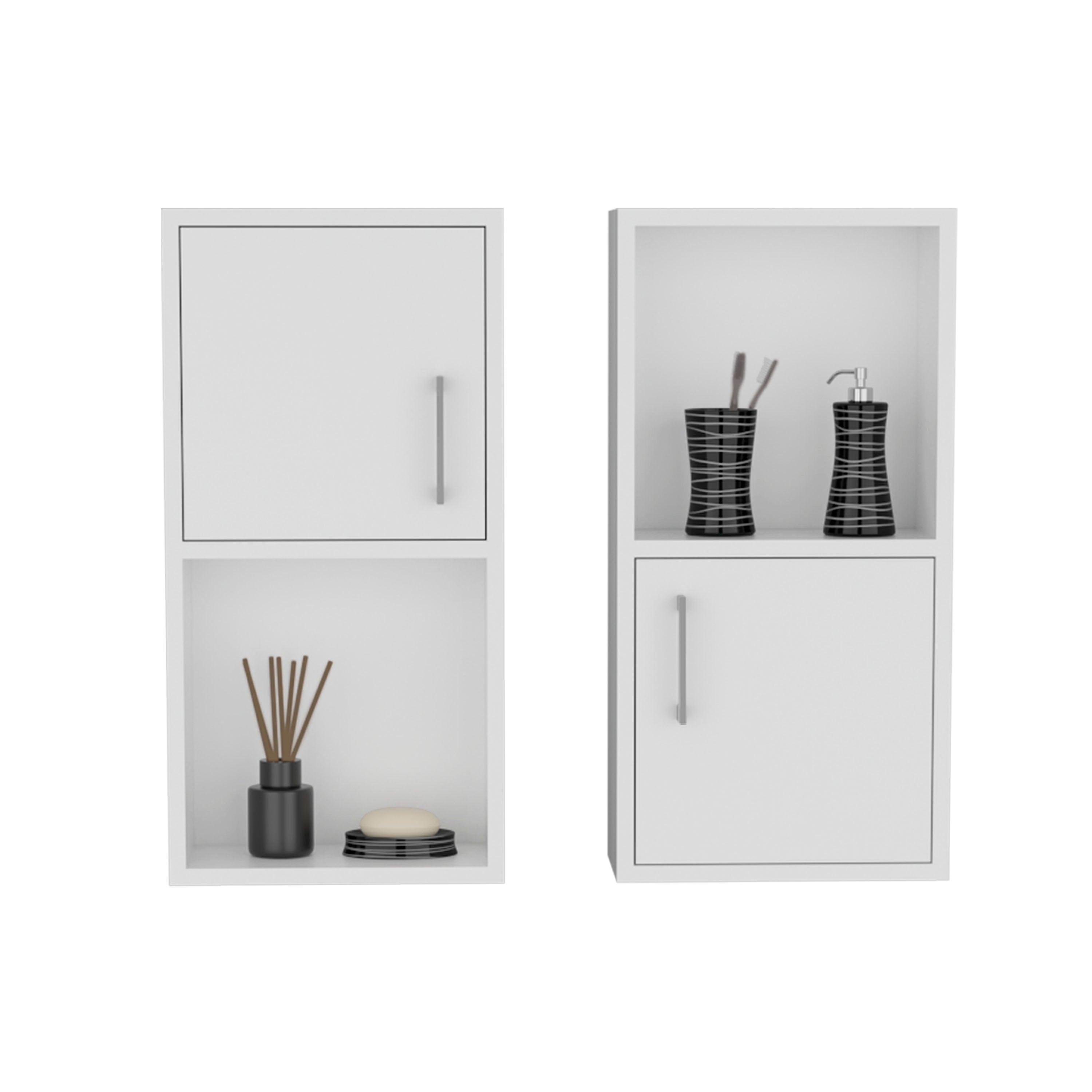 Eak 24" H 2 Pcs Wall Mounted Bathroom Medicine Cabinet, Two Doors, Two Shelves,White - Luciddepo