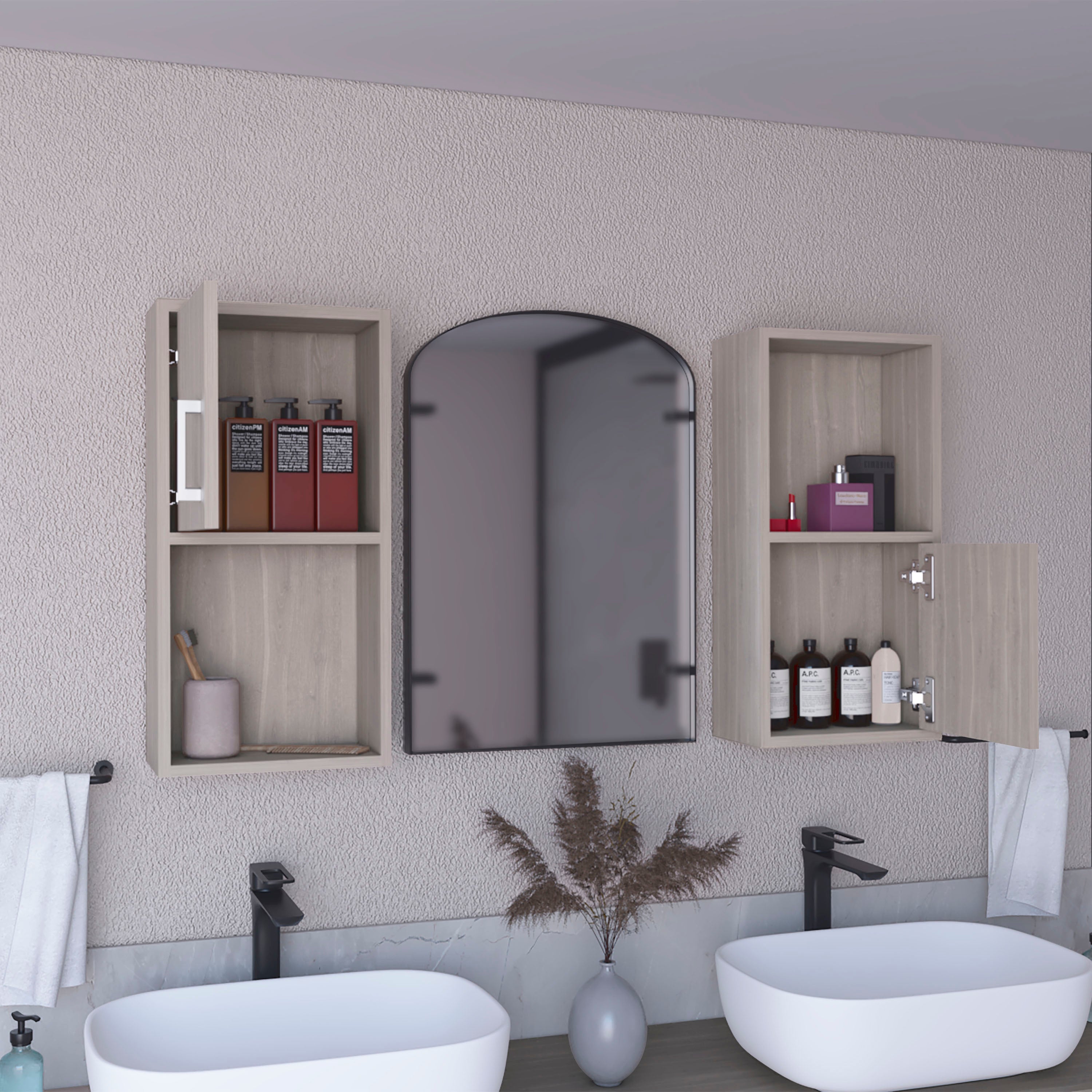 Eak 24" H 2 Pcs Wall Mounted Bathroom Medicine Cabinet, Two Doors, Two Shelves,White Oak - Luciddepo