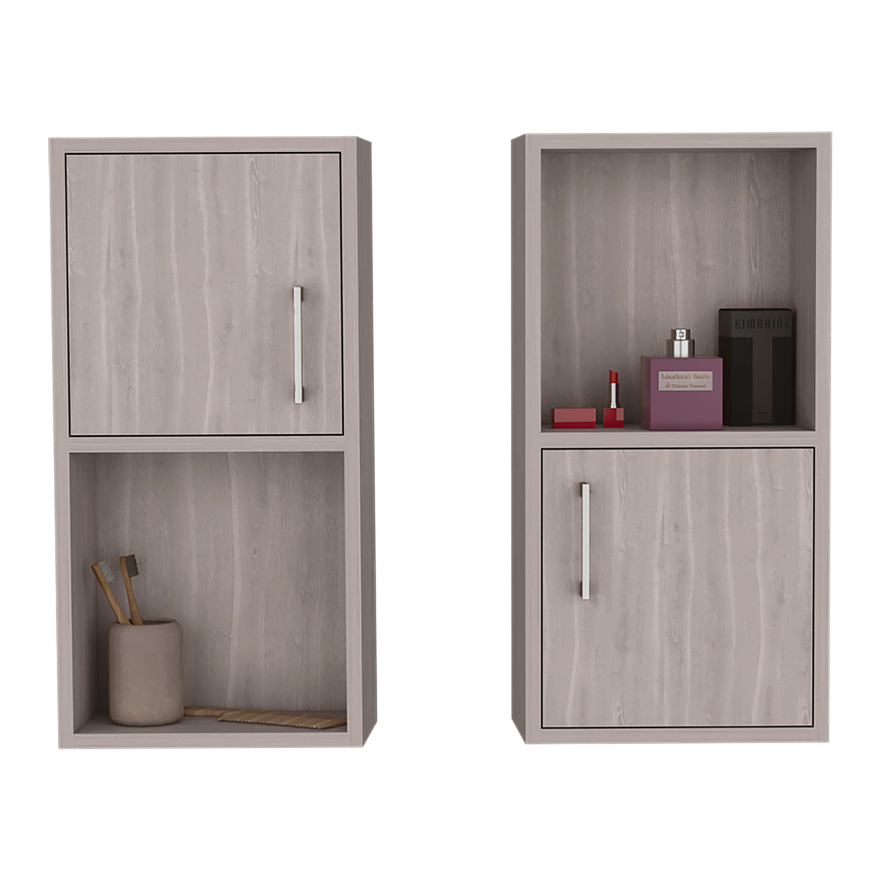 Eak 24" H 2 Pcs Wall Mounted Bathroom Medicine Cabinet, Two Doors, Two Shelves,White Oak - Luciddepo