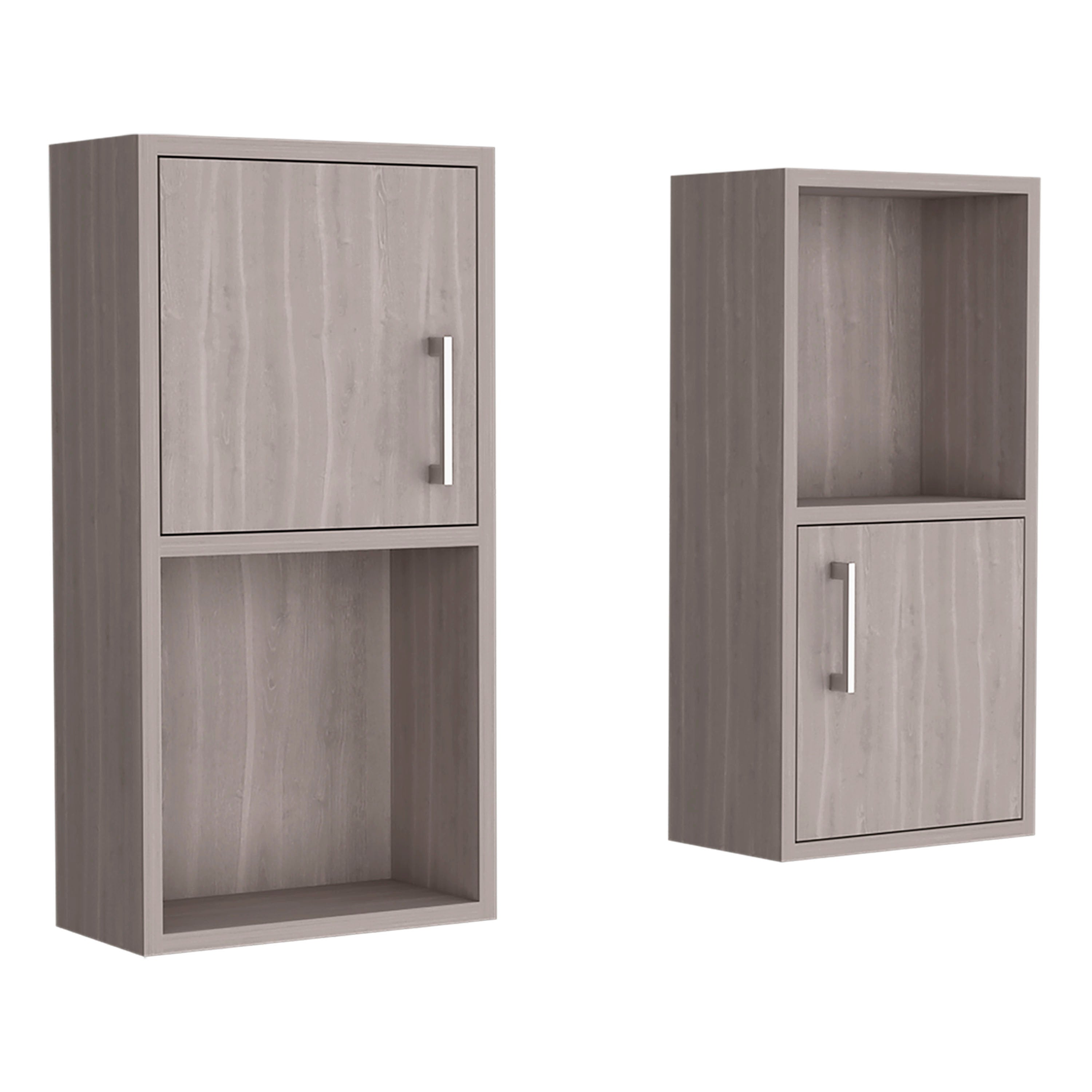 Eak 24" H 2 Pcs Wall Mounted Bathroom Medicine Cabinet, Two Doors, Two Shelves,White Oak - Luciddepo