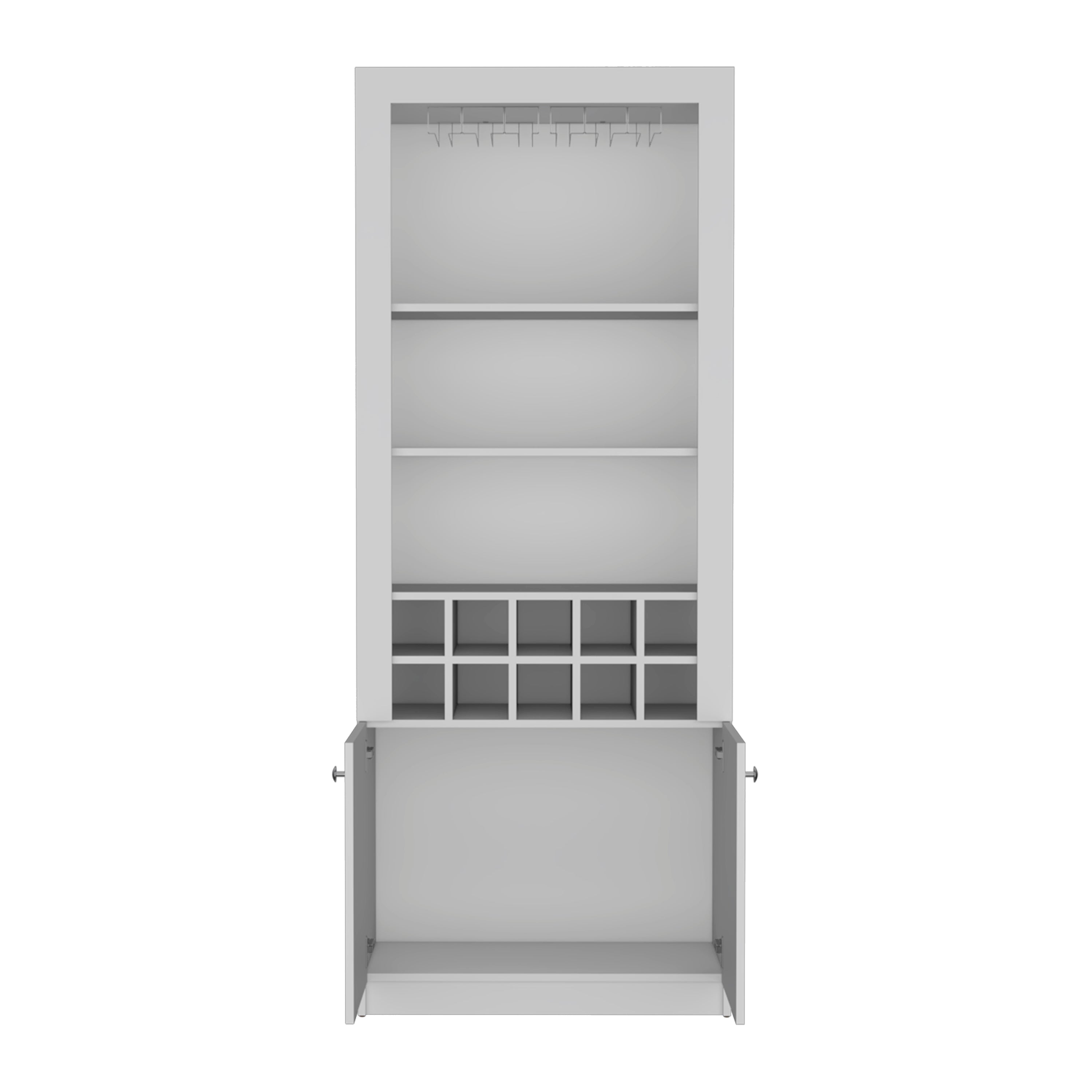 Nero Cabinet 4-Tier, Glass Holder Stemware Rack, Wine Cabinet, Liquor Cabinet, 10 Bottle Cubbies, 4 Shelves, White - Luciddepo