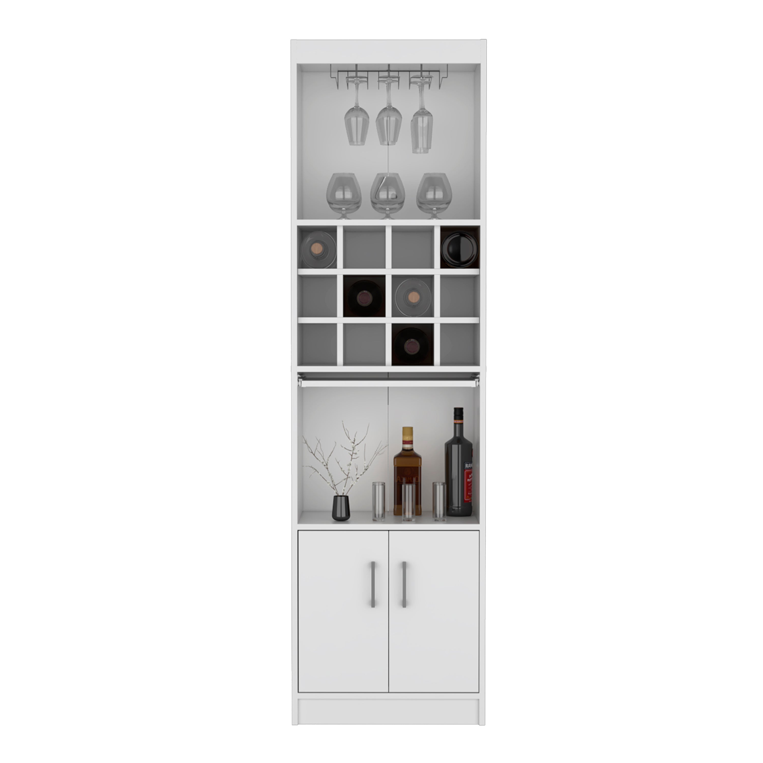 Pisek Bar Cabinet 5-Tier, Wine Cabinet, Liquor Cabinet, 12 Bottle Cubbies, 5 Shelves, White - Luciddepo