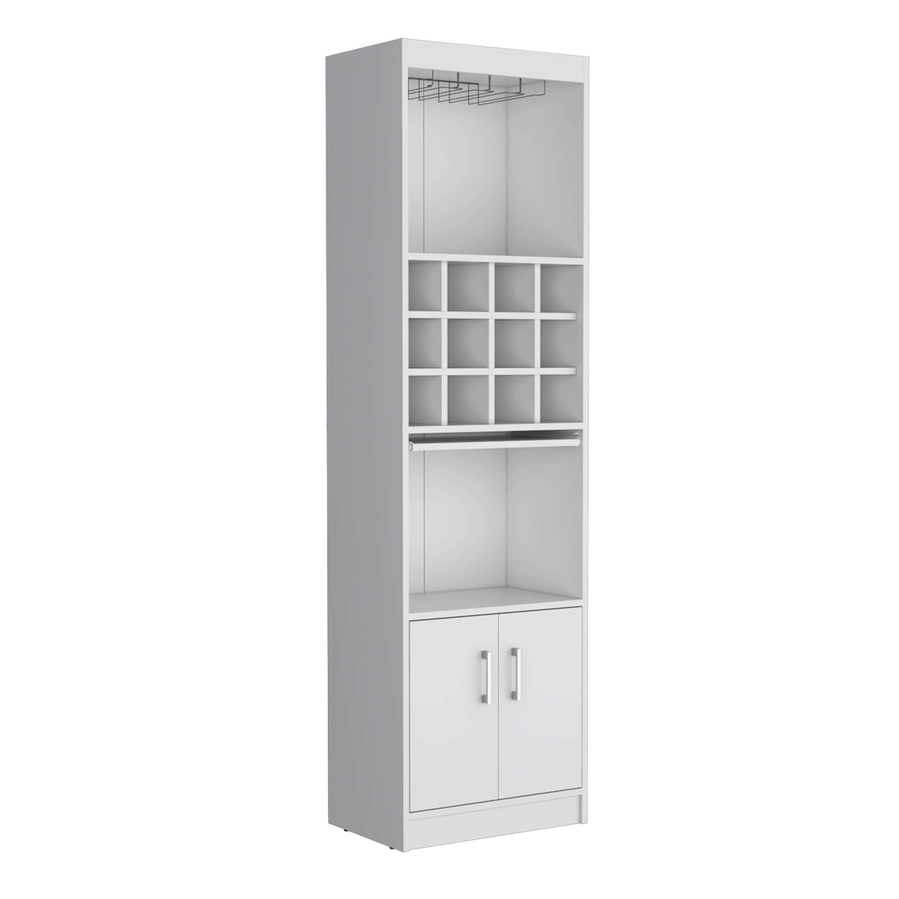 Pisek Bar Cabinet 5-Tier, Wine Cabinet, Liquor Cabinet, 12 Bottle Cubbies, 5 Shelves, White - Luciddepo