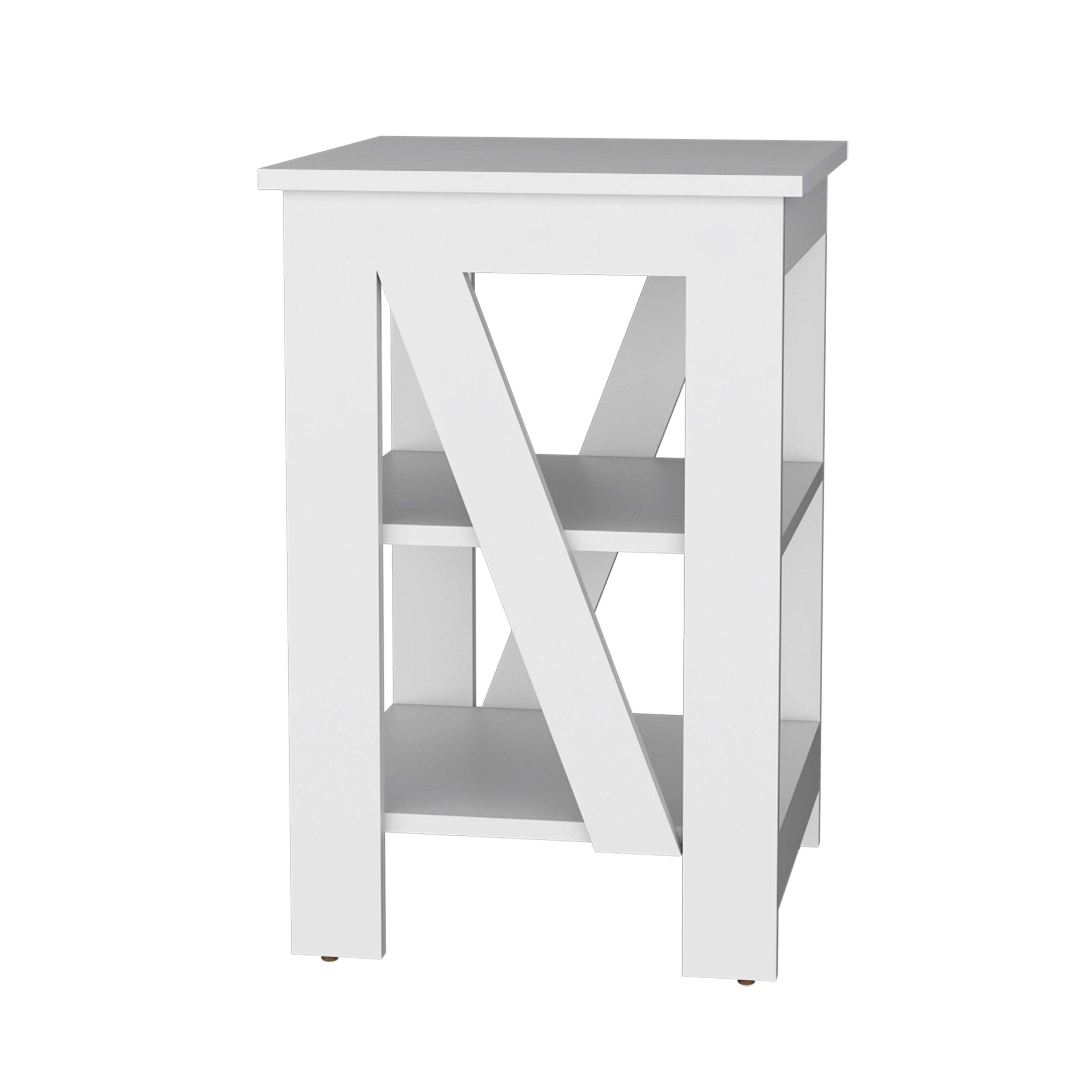 Taylor 3-Tier End Table/Nightstand, Side Table for Small Space, White - Luciddepo
