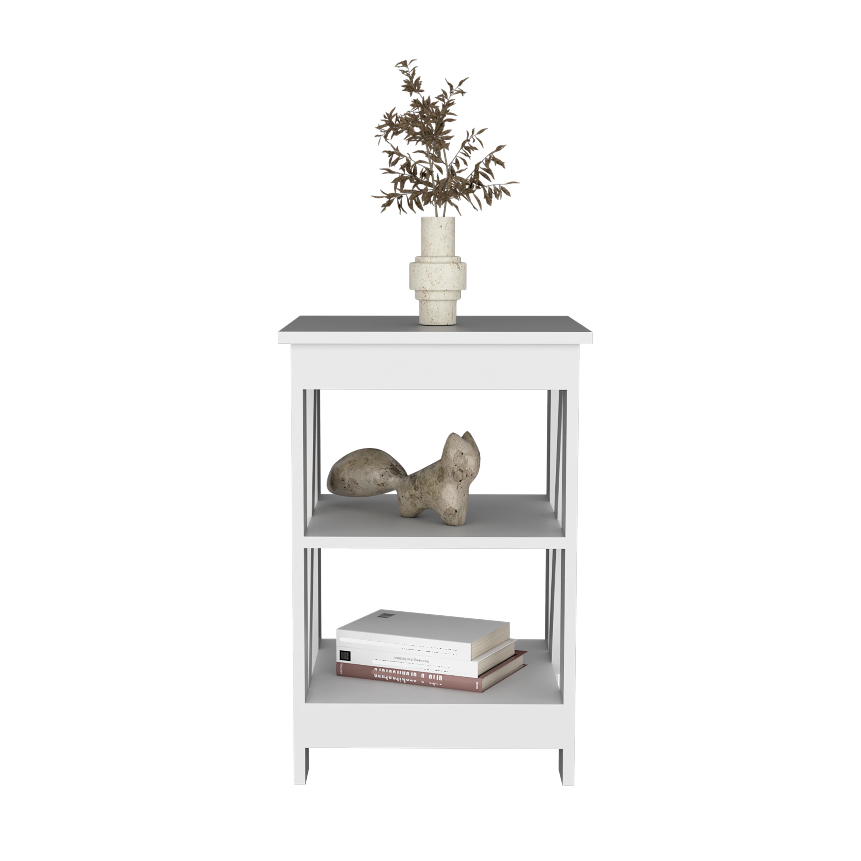 Taylor 3-Tier End Table/Nightstand, Side Table for Small Space, White - Luciddepo