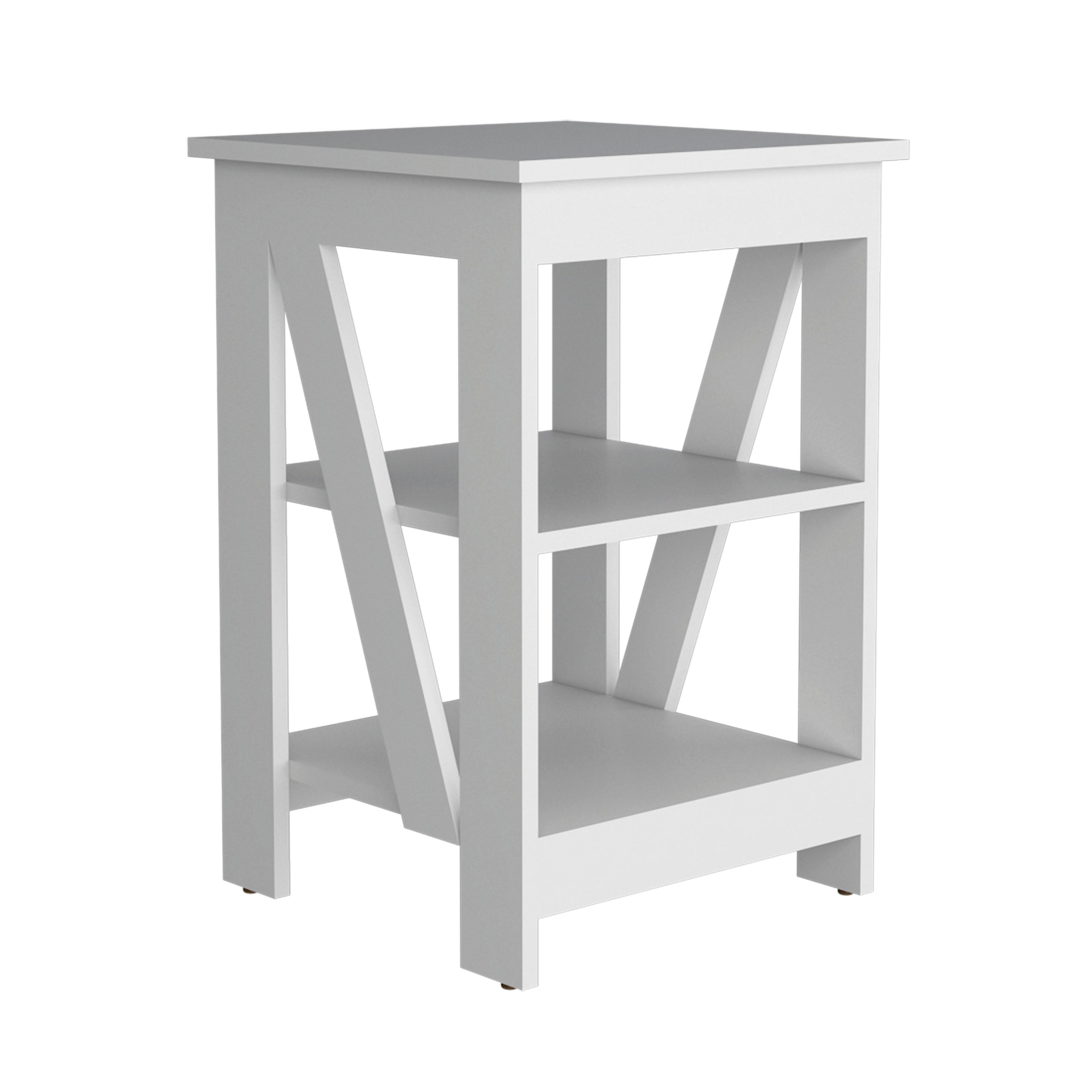 Taylor 3-Tier End Table/Nightstand, Side Table for Small Space, White - Luciddepo