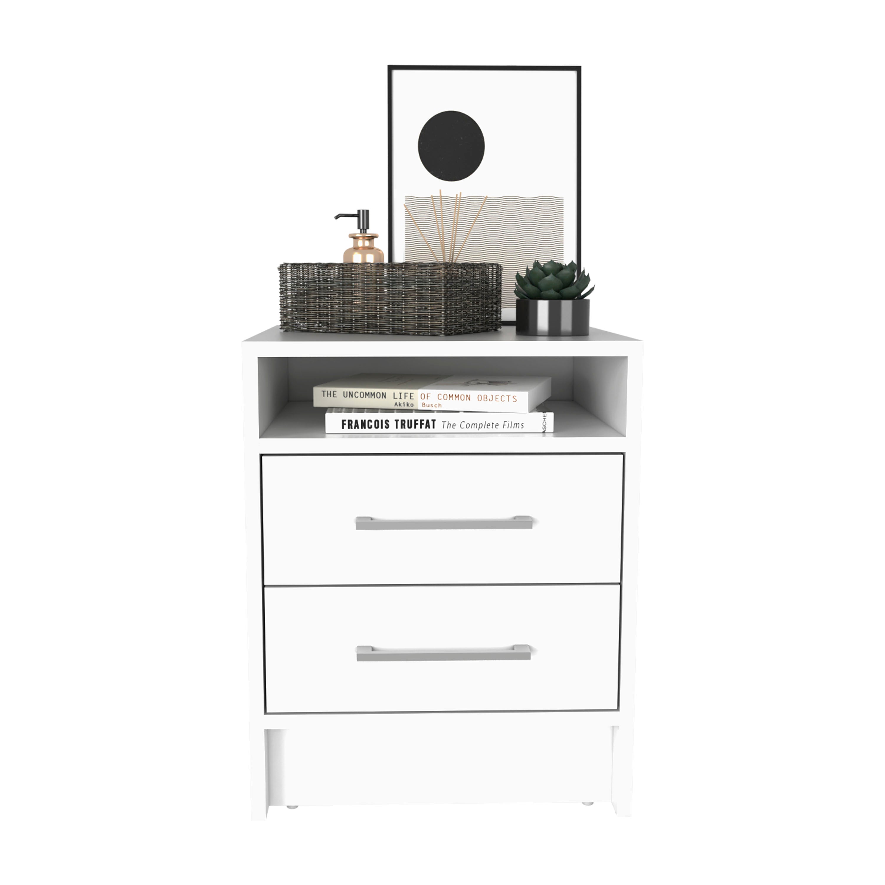 Kelso Nightstand with 2 Drawers and 1 Shelf, White - Luciddepo