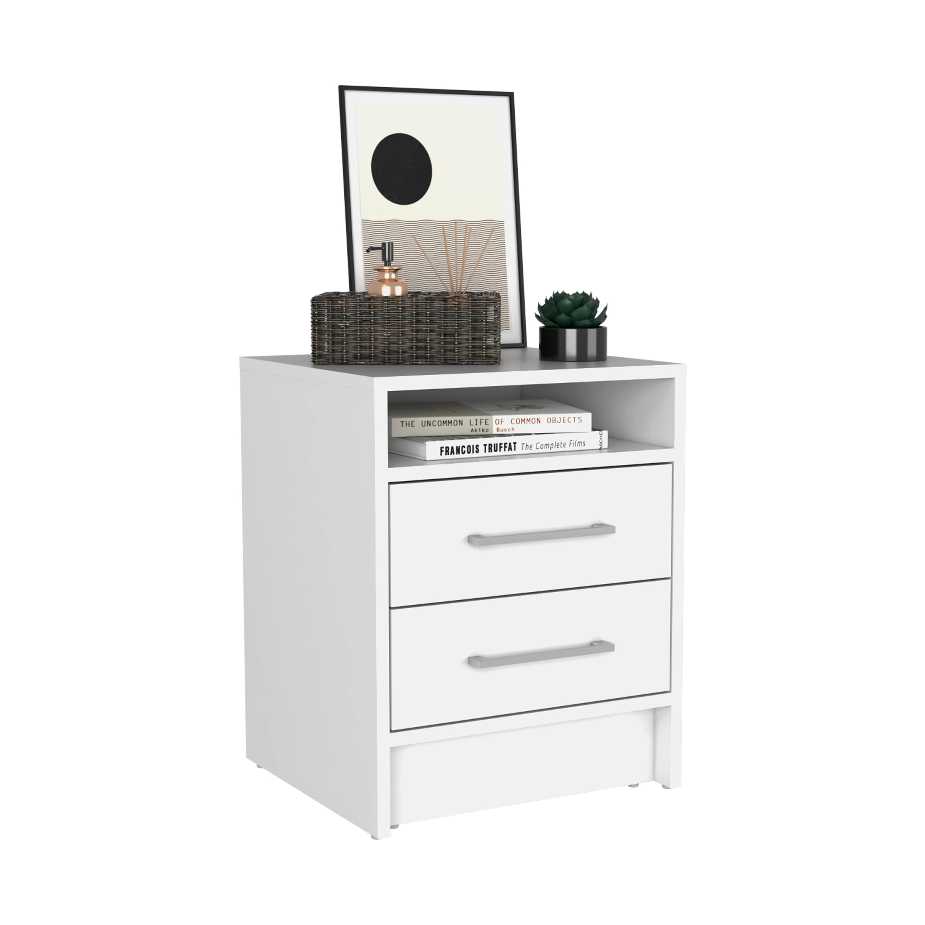 Kelso Nightstand with 2 Drawers and 1 Shelf, White - Luciddepo