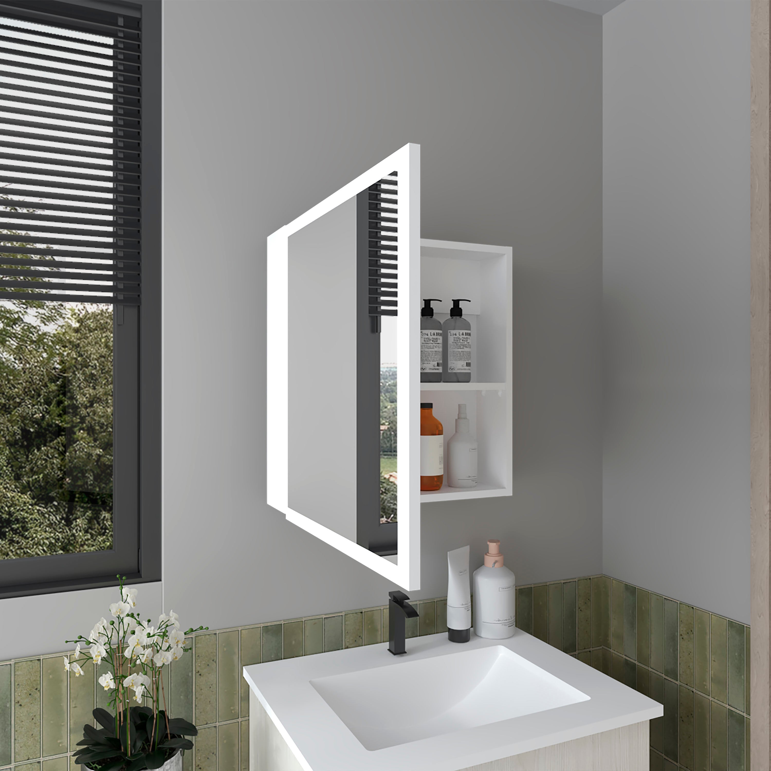 Loring Medicine Cabinet, 1 Door, 4 Shelves, 1 Mirror, White - Luciddepo