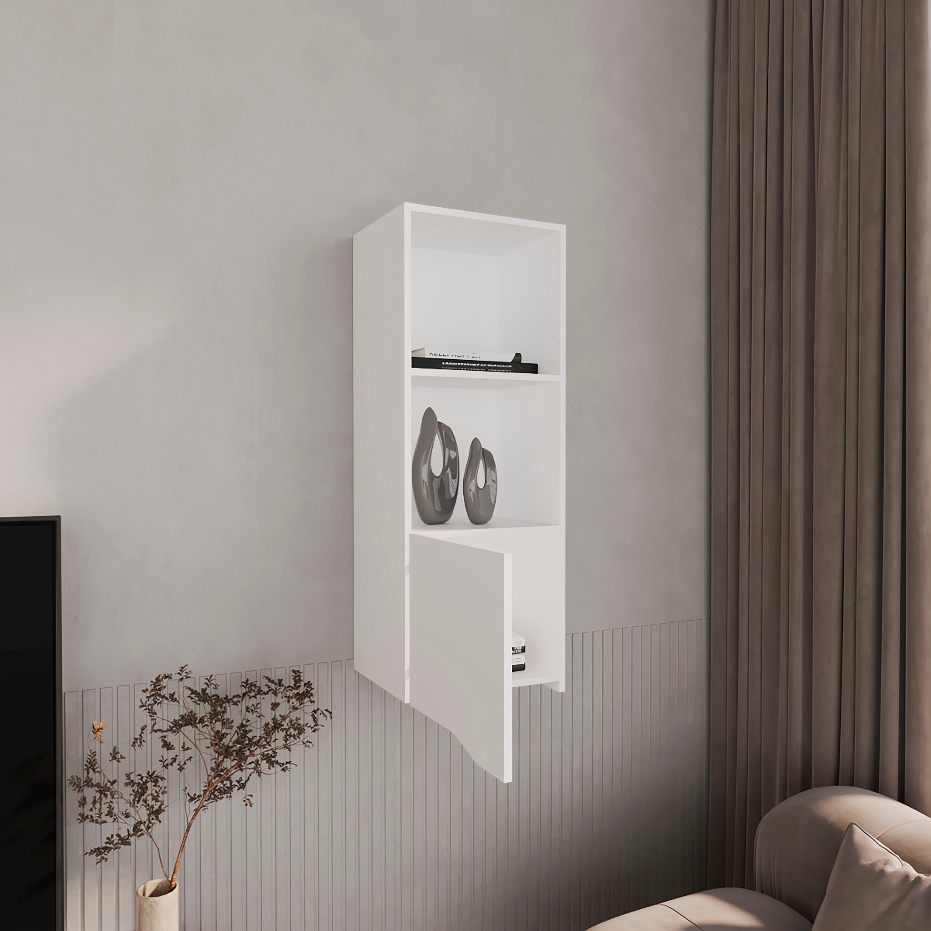 Salem Wall Cabinet with 1 Door and 3 Shelves, White - Luciddepo