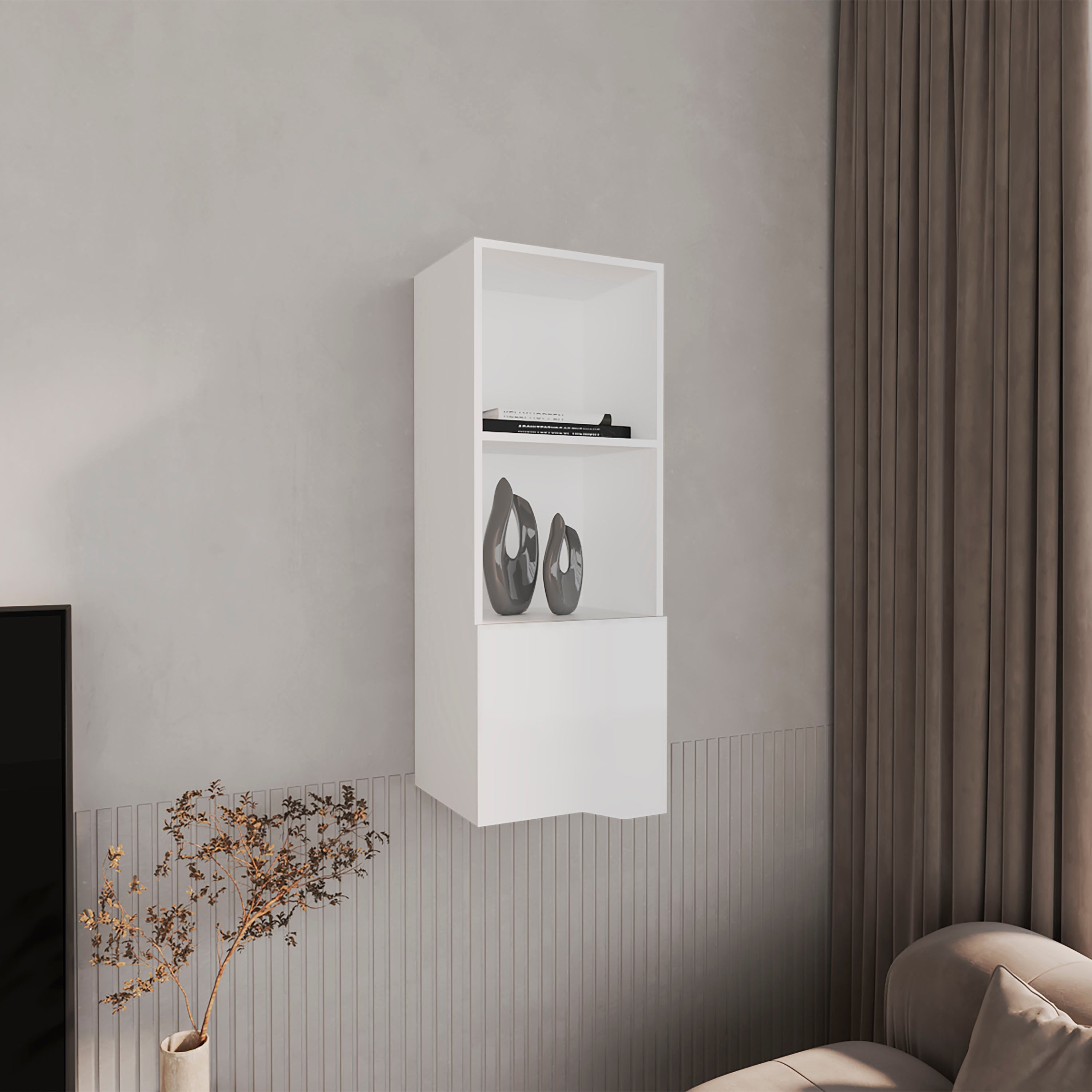 Salem Wall Cabinet with 1 Door and 3 Shelves, White - Luciddepo