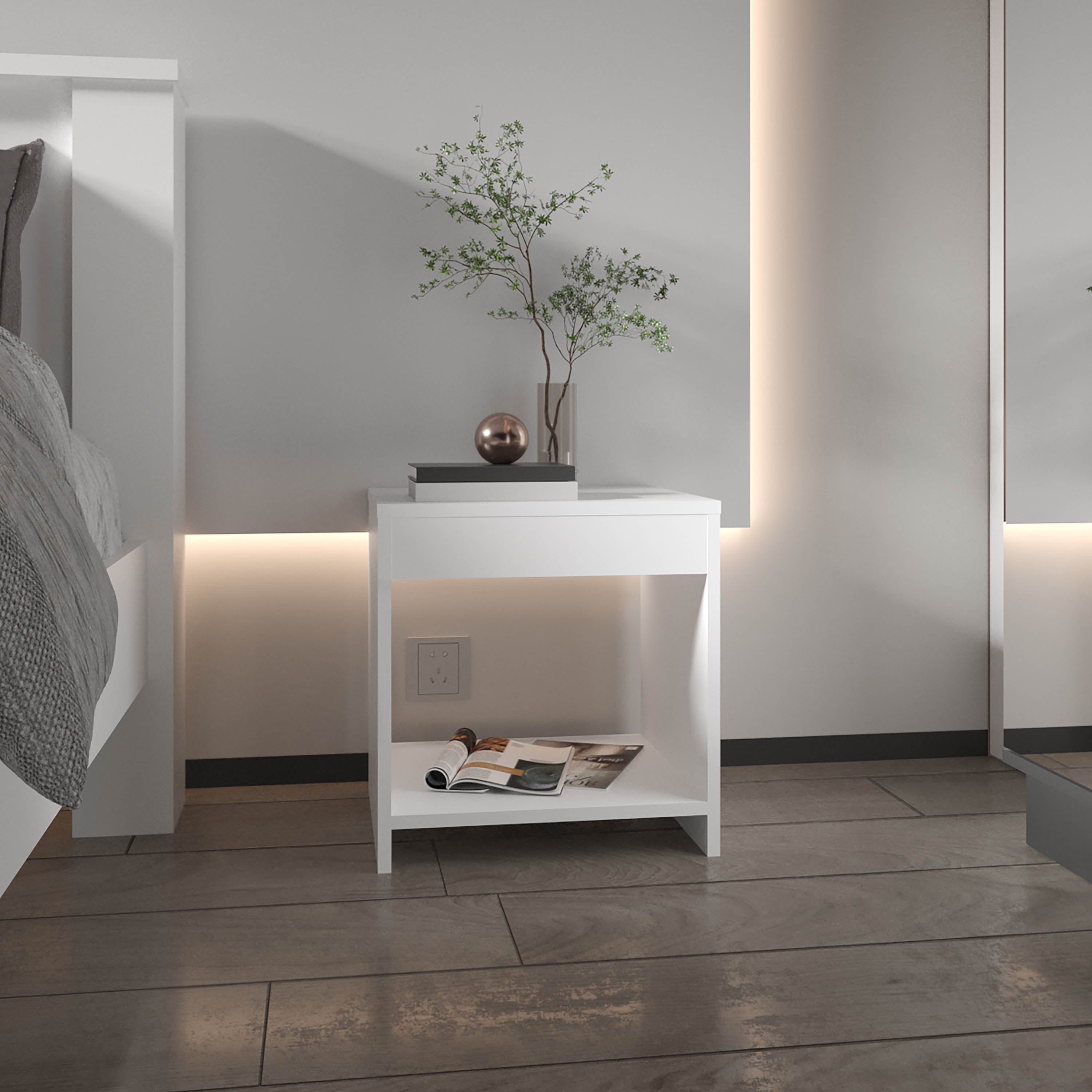 Night Table 1 spacious Shelf, White - Luciddepo