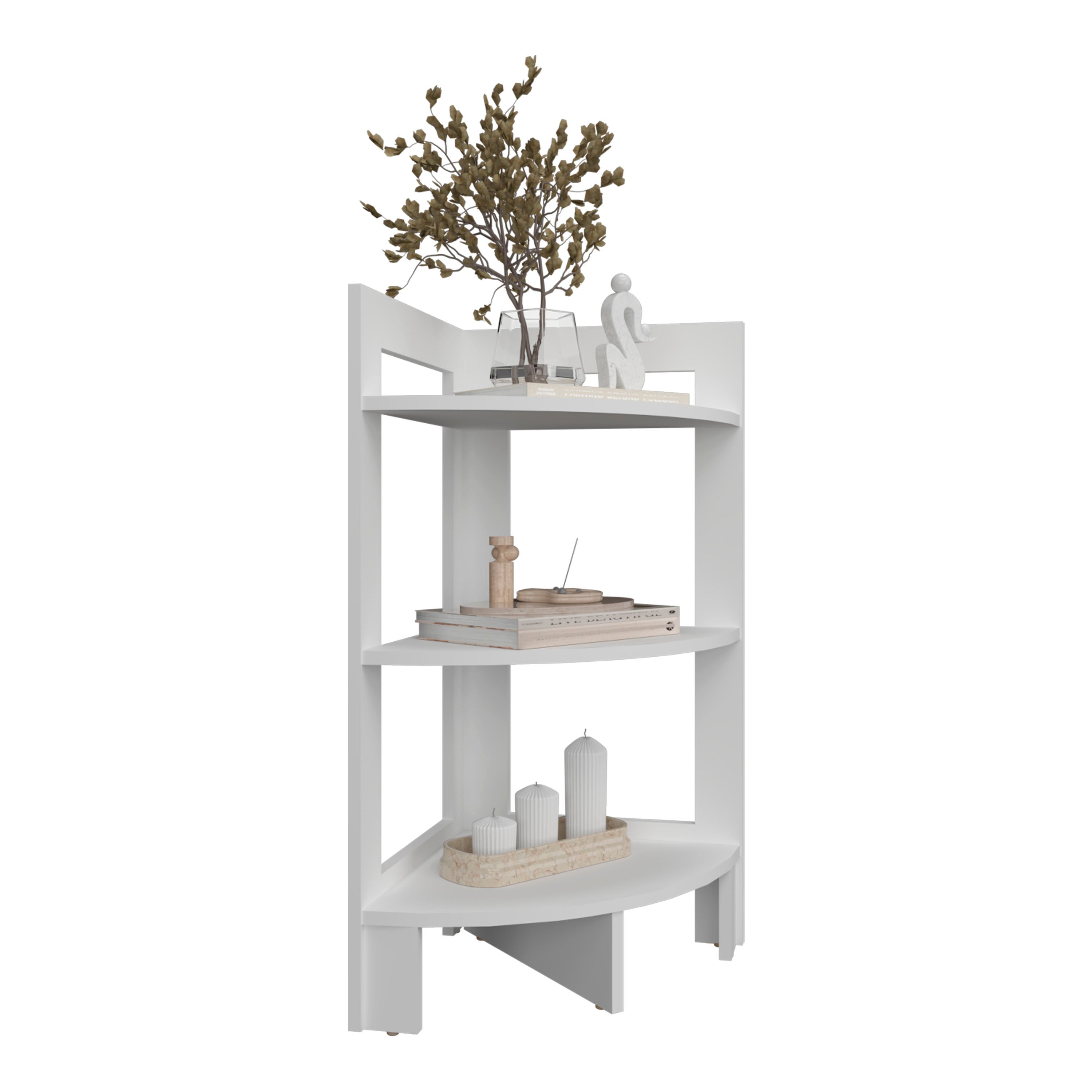 Akutan Side Table with 3 Shelves, 3 Legs, White - Luciddepo