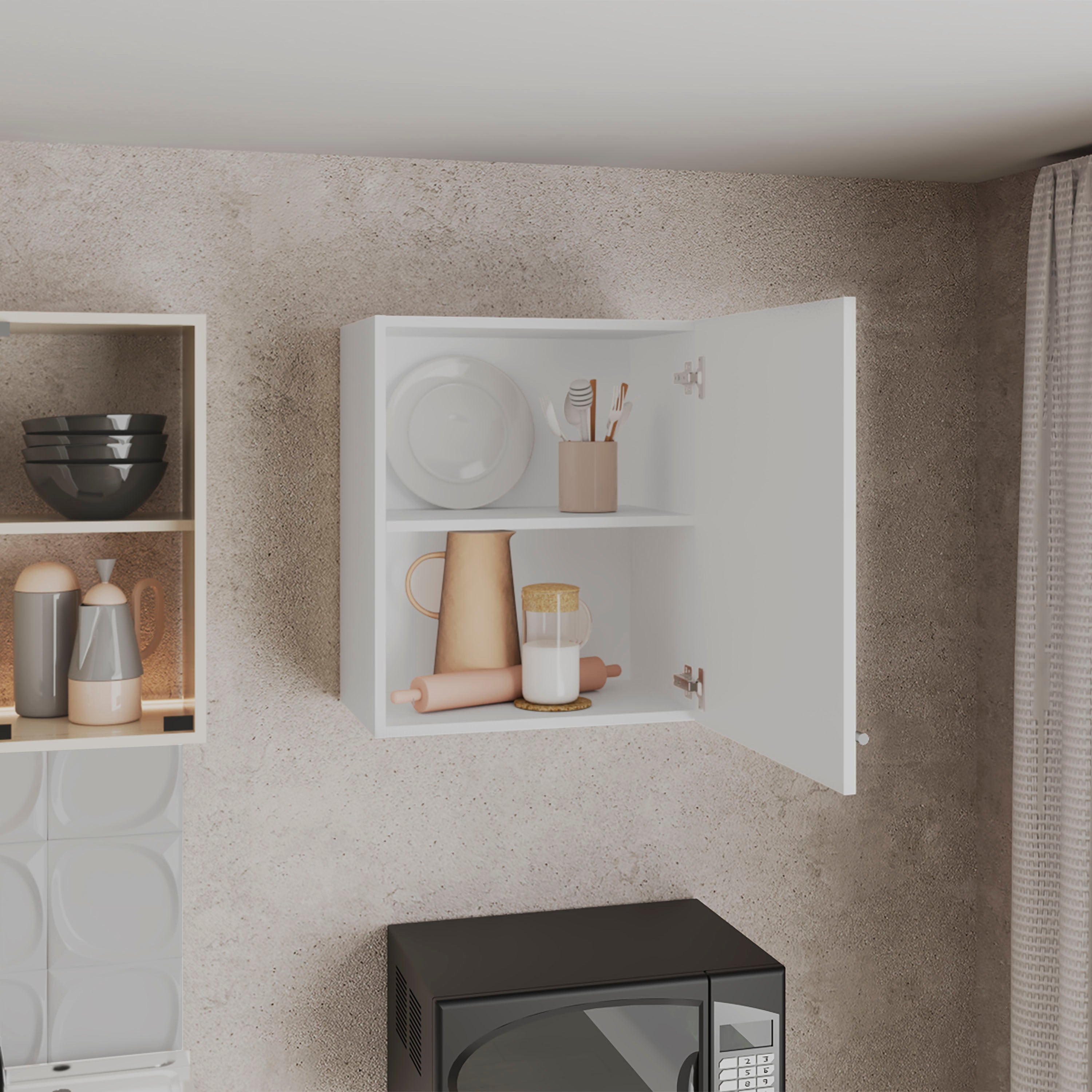 Sterling Wall Cabinet with 1 Door and 2 Shelves, White - Luciddepo