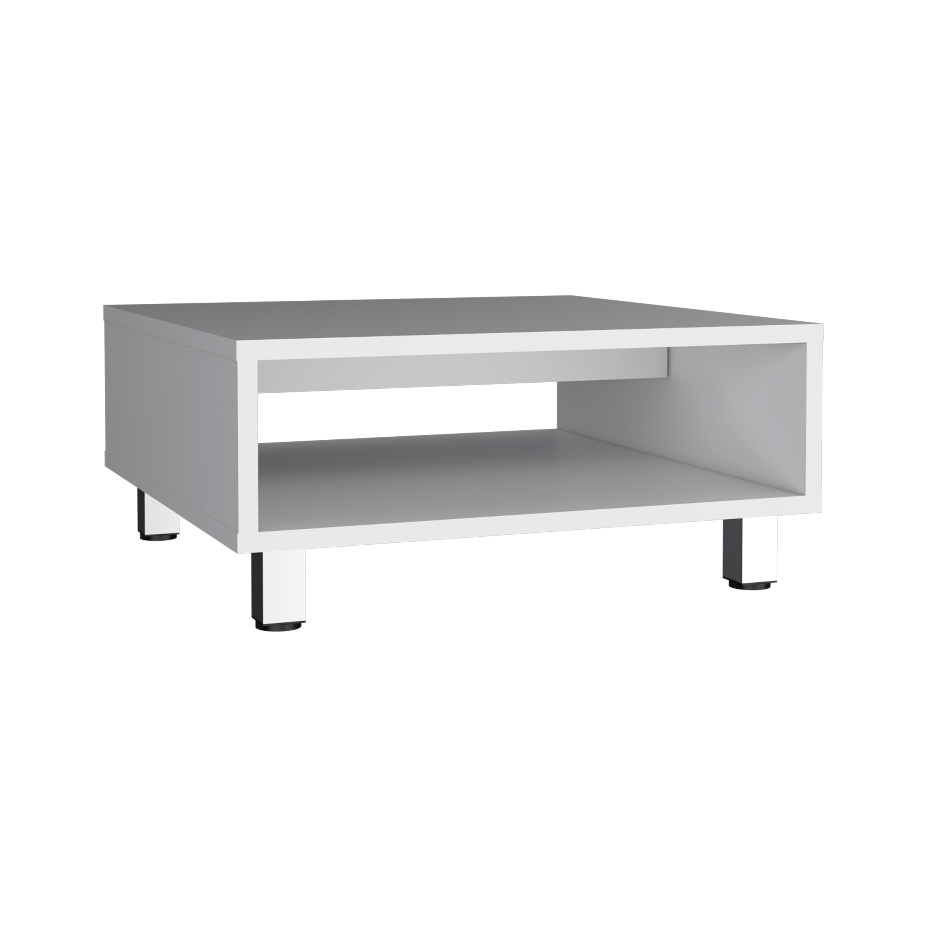 Chiniak Coffee Table, 1 shelf, 4 legs, White - Luciddepo
